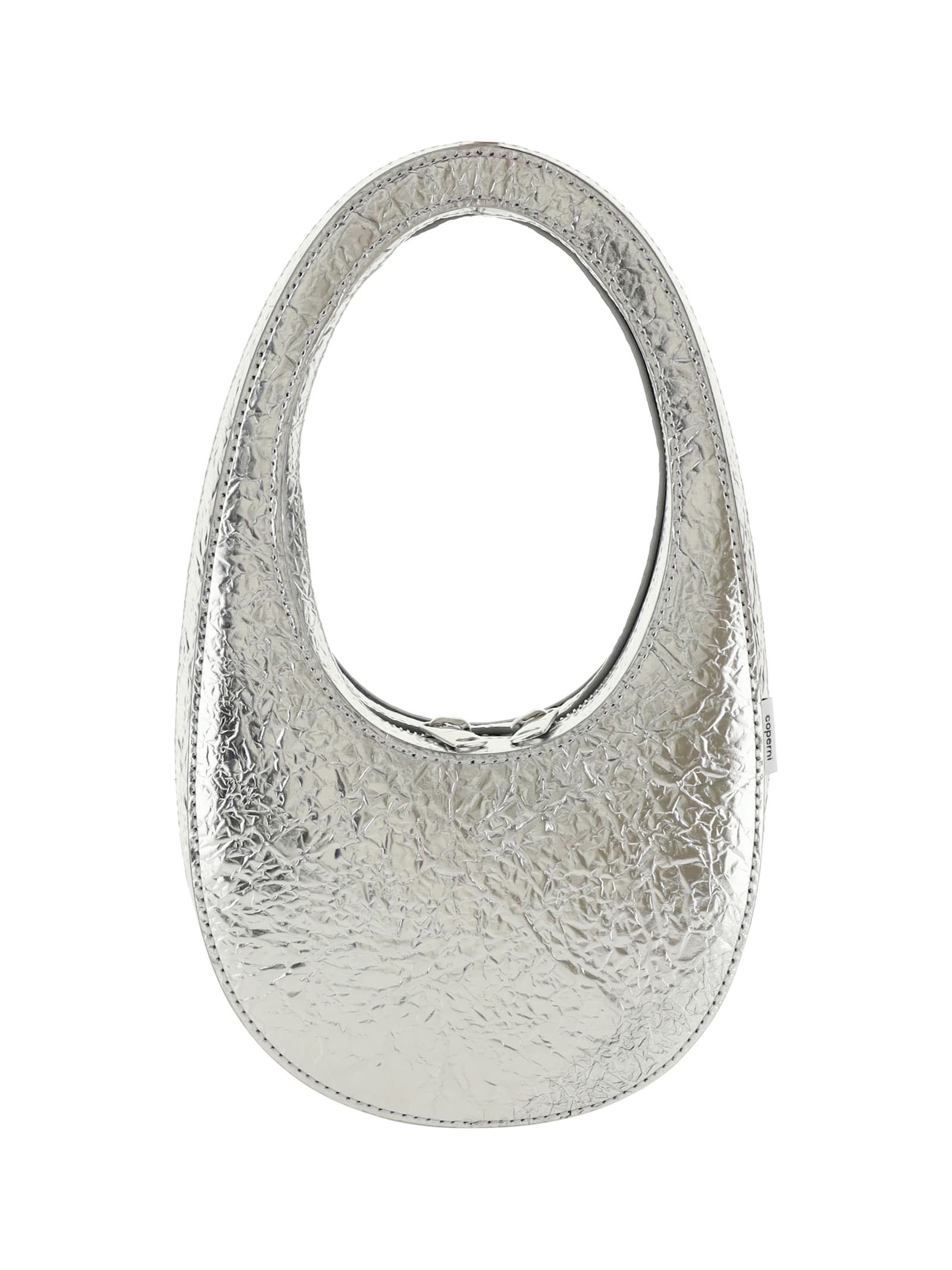 Coperni Mini Swipe Glittered Top Handle Bag In Silver