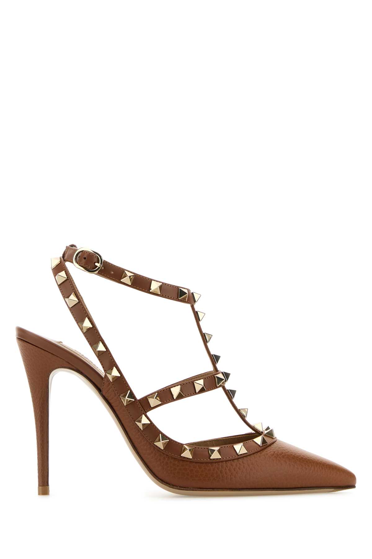 Shop Valentino Brown Leather Rockstud Pumps In Tobacco