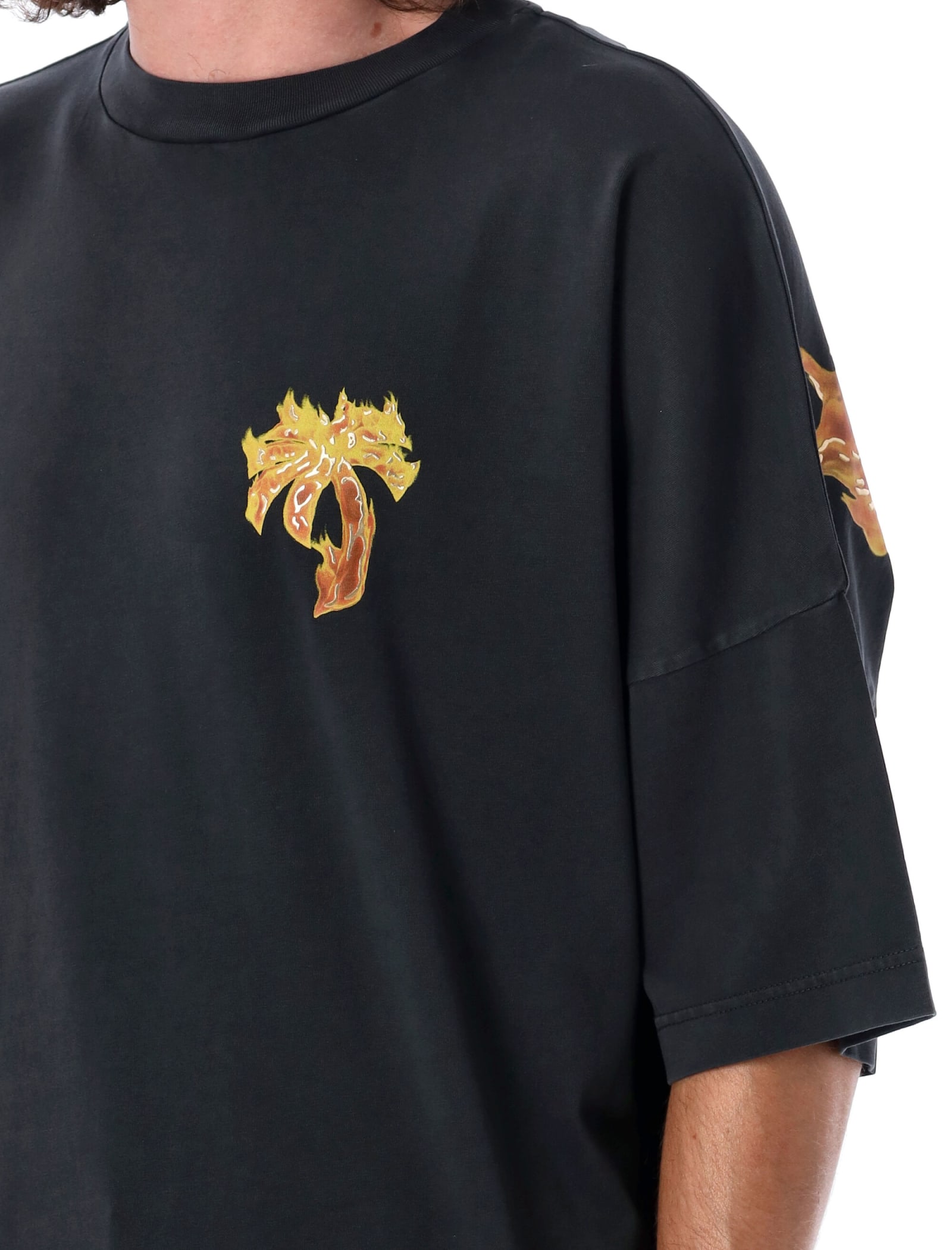 Shop Palm Angels Burning Palm Over T-shirt In Black Gold