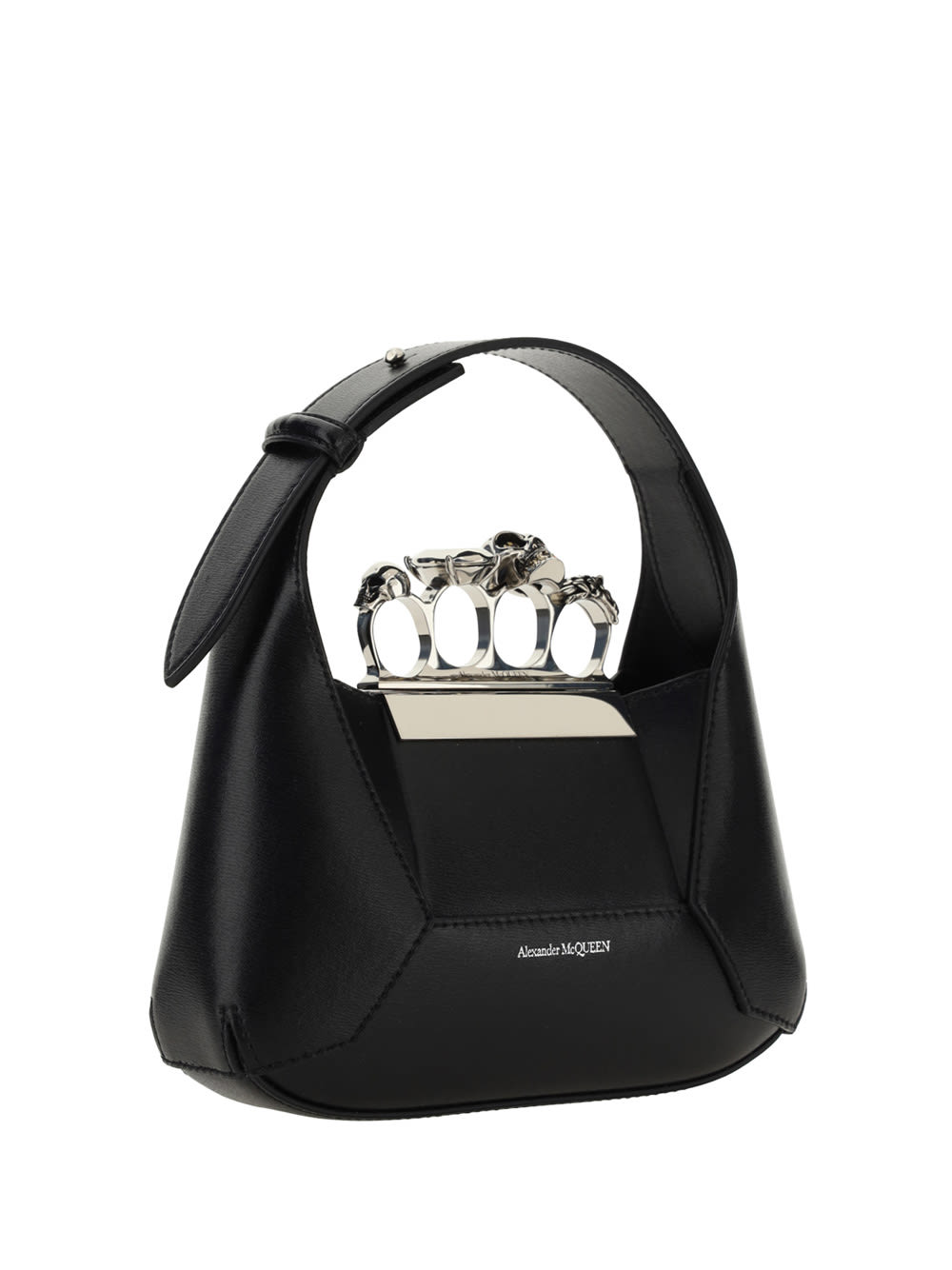 Alexander Mcqueen Mini Jewelled Leather Hobo In Nero