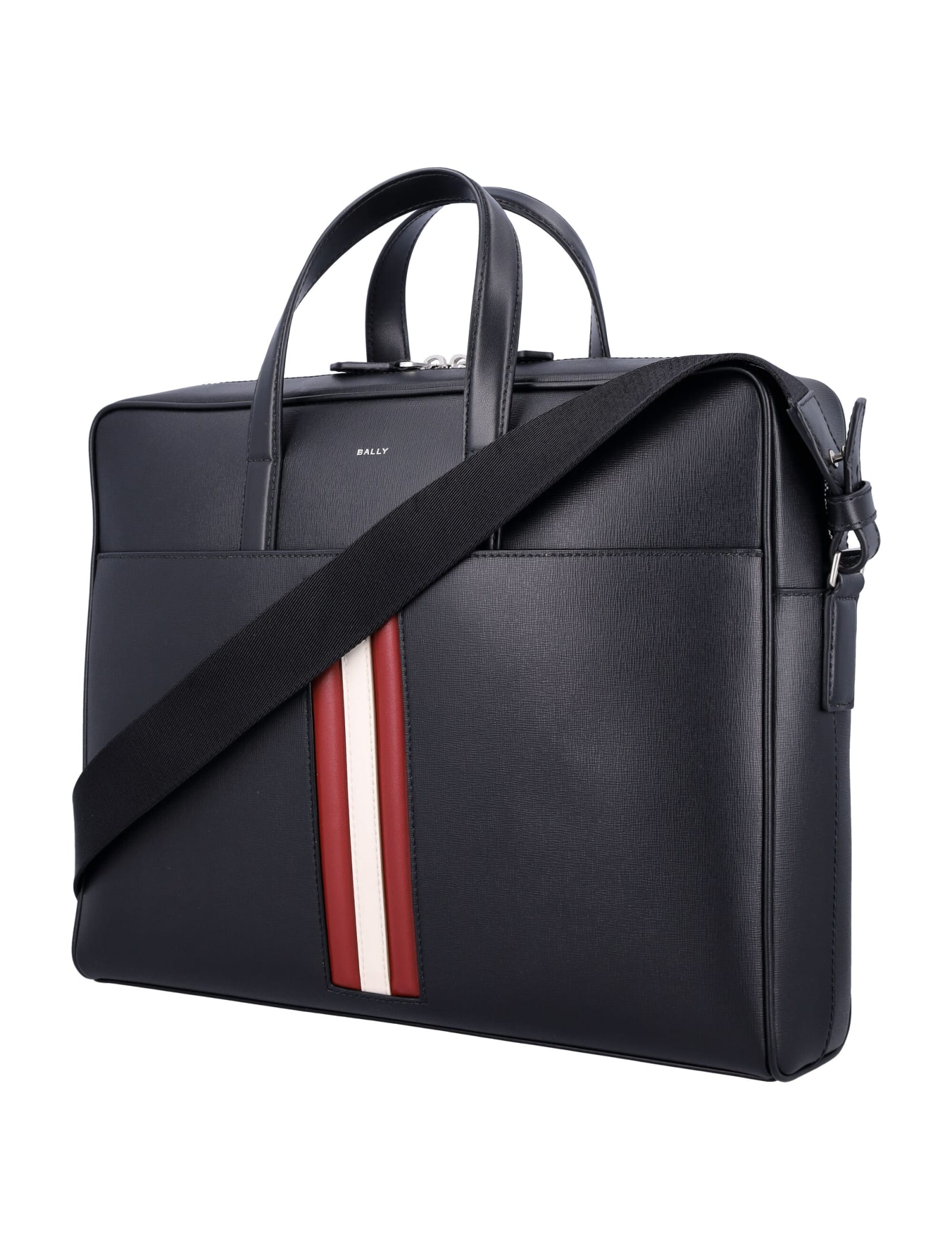 Shop Bally Mythos Brief Case In Black+red/bone+pall