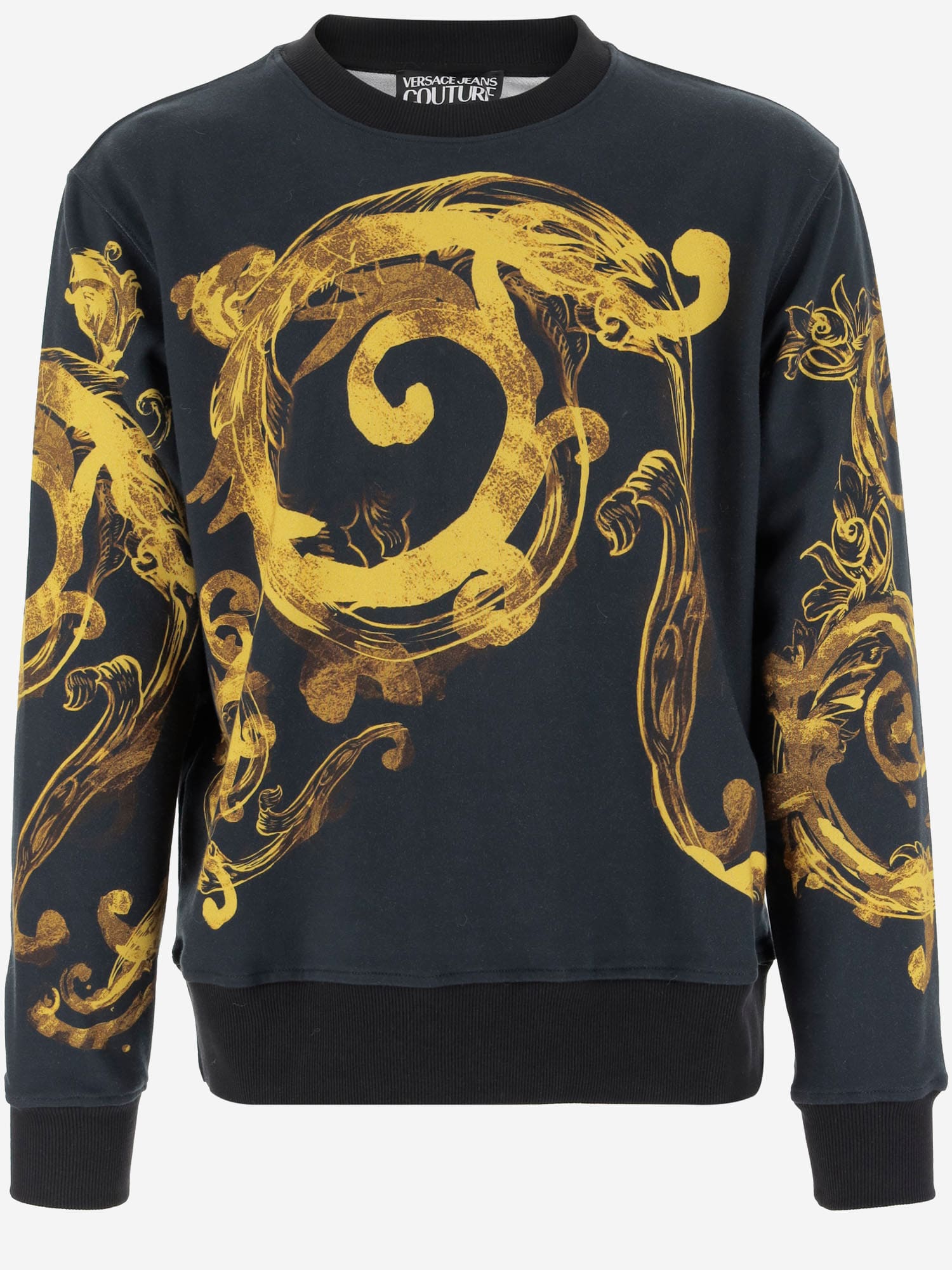 Shop Versace Jeans Couture Cotton Sweatshirt With Baroque Print In Black