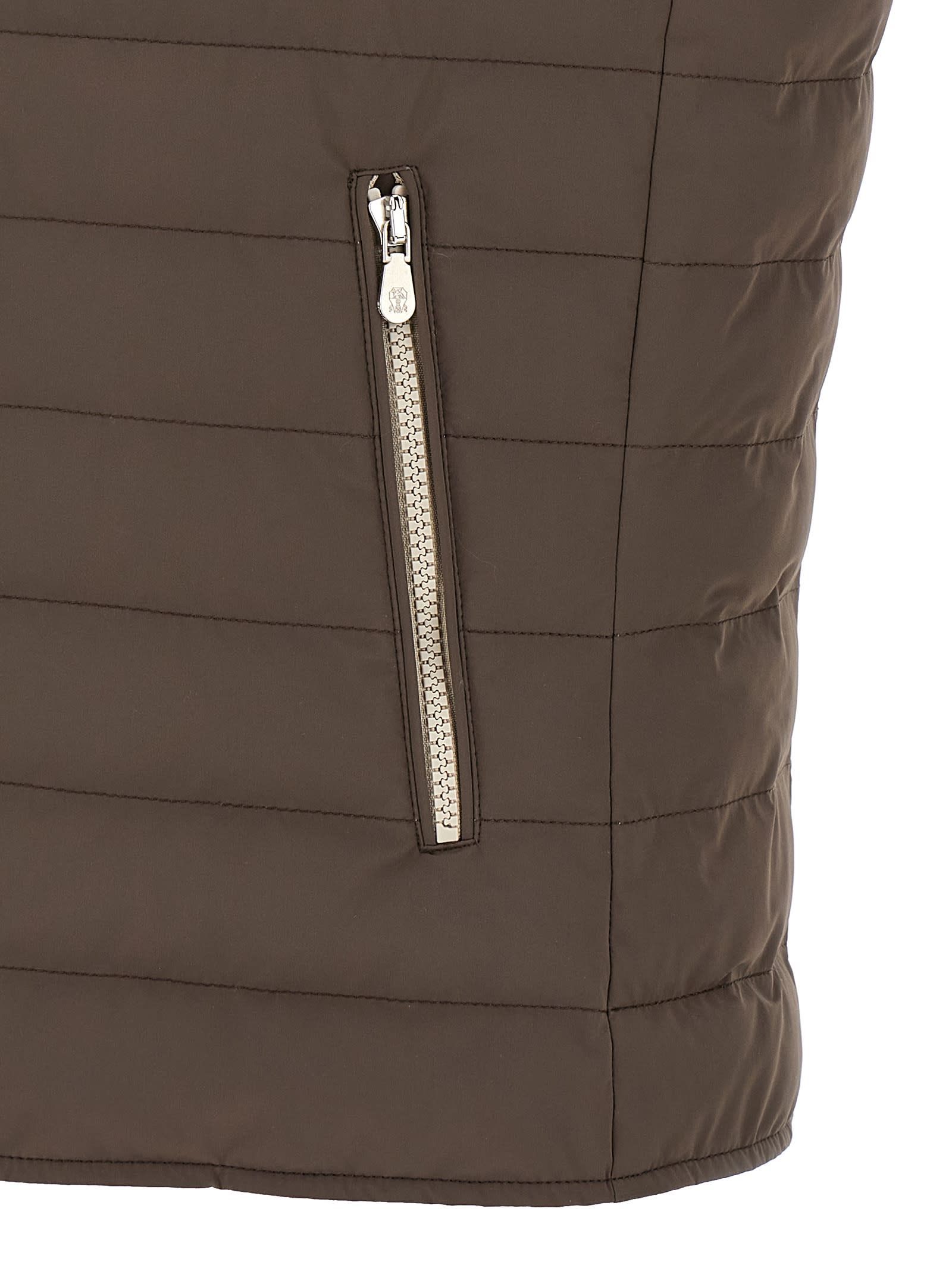 Brunello Cucinelli High Collar Quilted Vest In Green