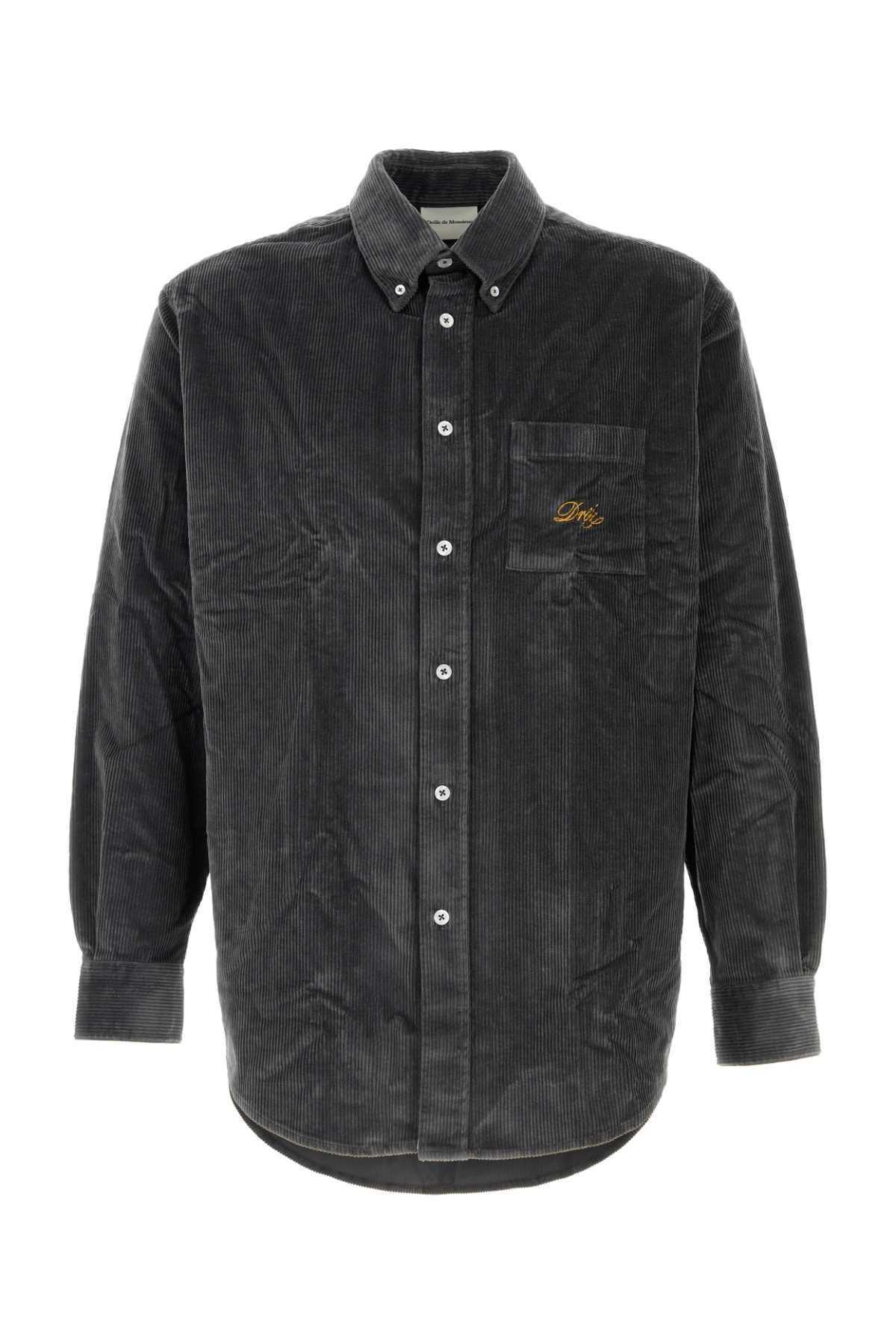 Shop Drôle De Monsieur Charcoal Stretch Corduroy Drã´le Shirt In Darkgrey