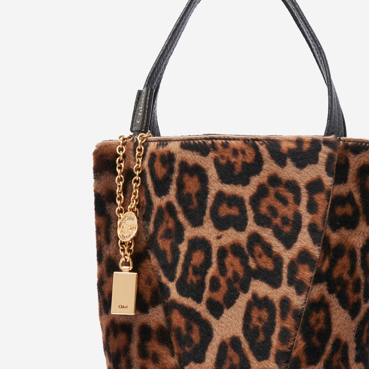 Chloé Small Chloe Spin Tote Bag In Leopard-print Shearling In Multi