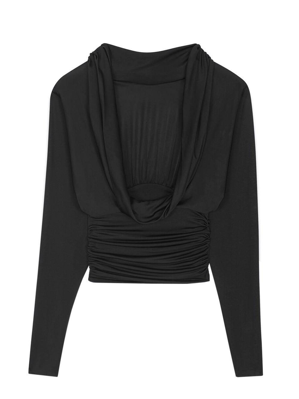 Saint Laurent Cropped Cowl-back Top In 1000