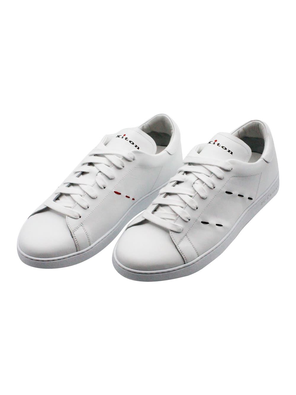 Kiton Lightweight Sneaker Shoe In Soft Leather With Contrasting Color Finishes And Stitching. Tongue With  In White