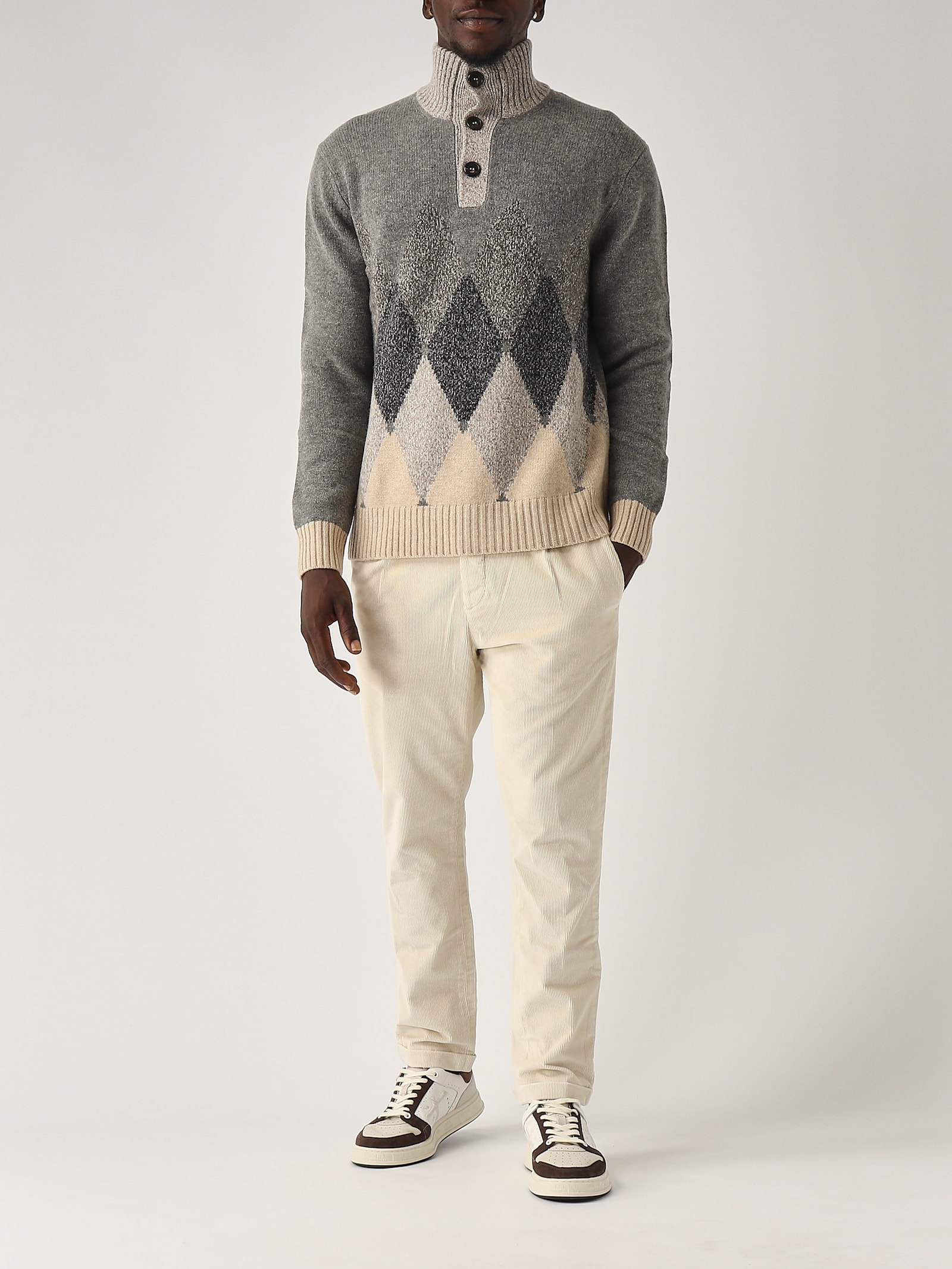 Shop Ballantyne T Neck Pullover 2 Bottoni Sweater In Grigio