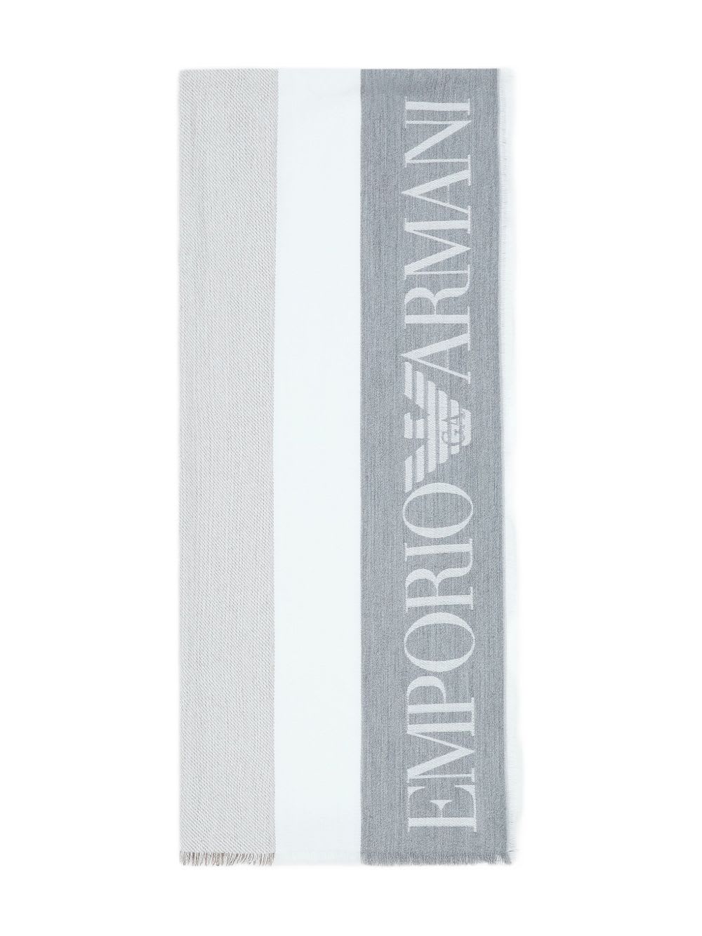 Emporio Armani Stole With Stripes And Fringed Edges In Gray