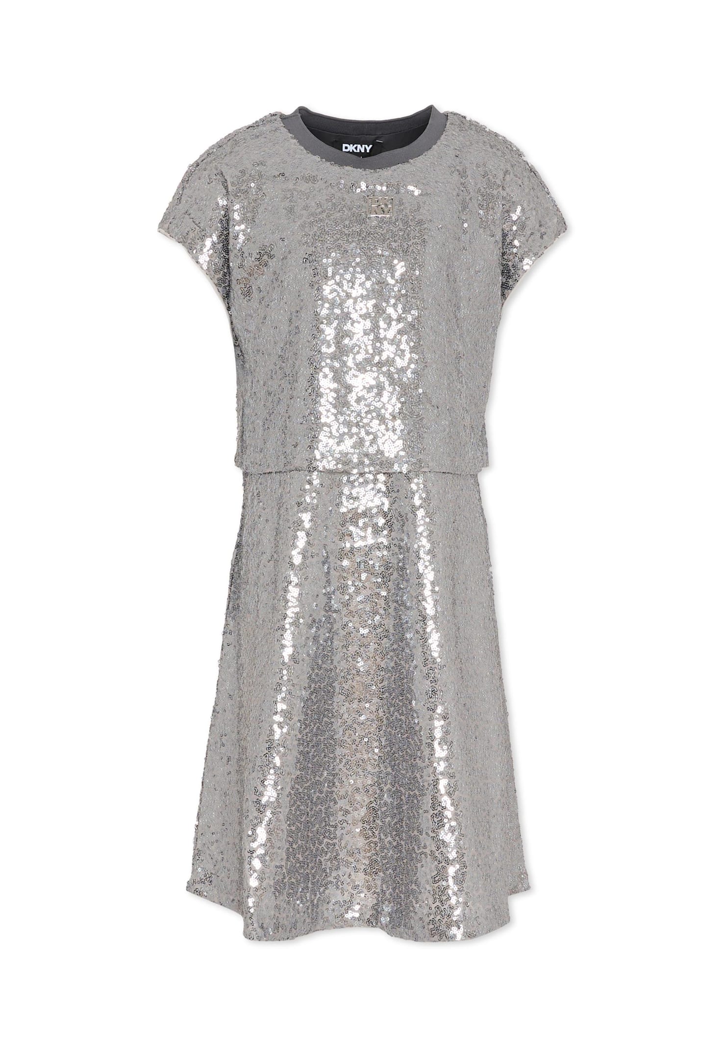 Dkny Silver Dress For Girl With Sequins In Silver