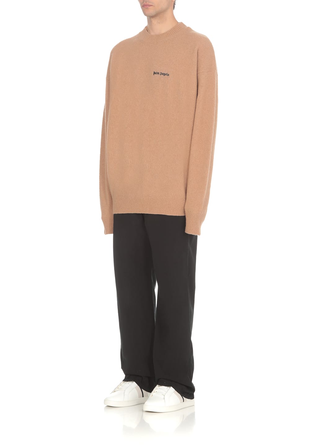 Palm Angels Logo Embroidered Crewneck Sweatshirt In Brown