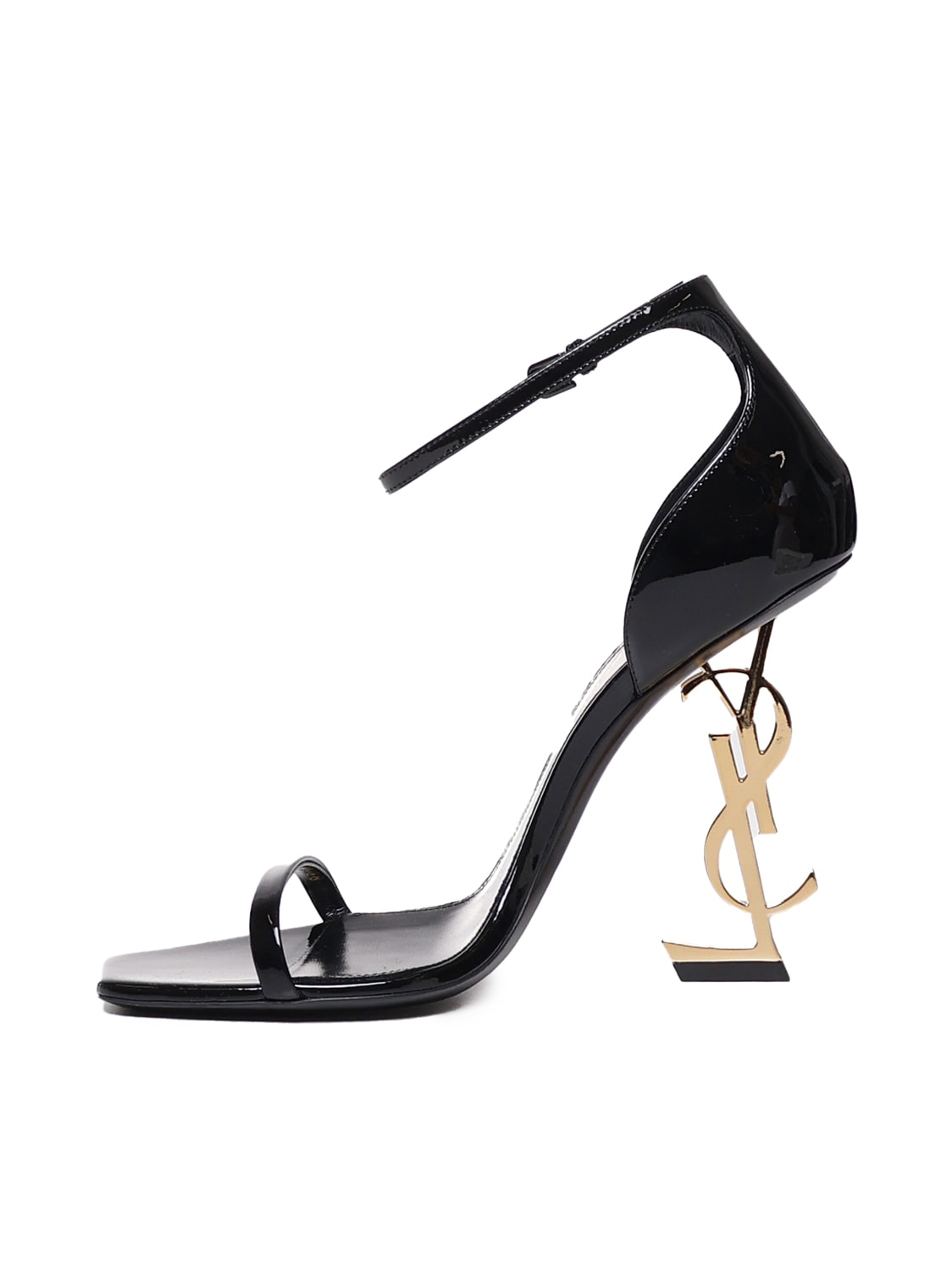 Shop Saint Laurent Opyum Sandal In Patent Leather With Golden Heel In Black