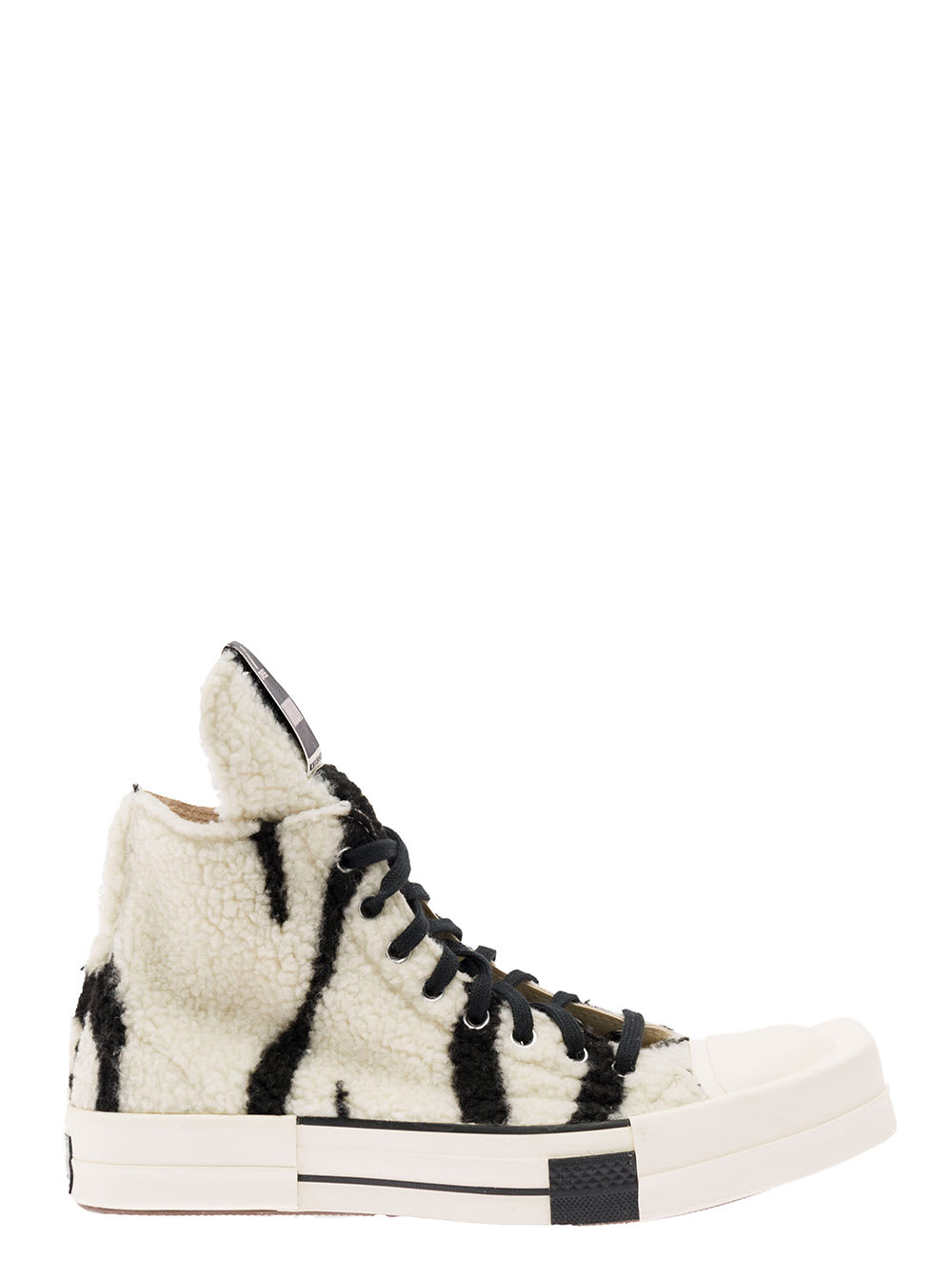 DRKSHDW BLACK AND WHITE SHEARLING SNEAKERS IN COTTON MAN