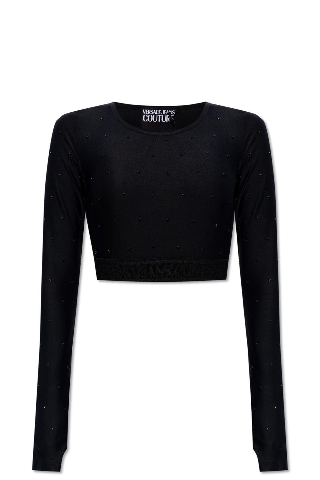 Shop Versace Jeans Couture Long-sleeved Cropped Top In Black