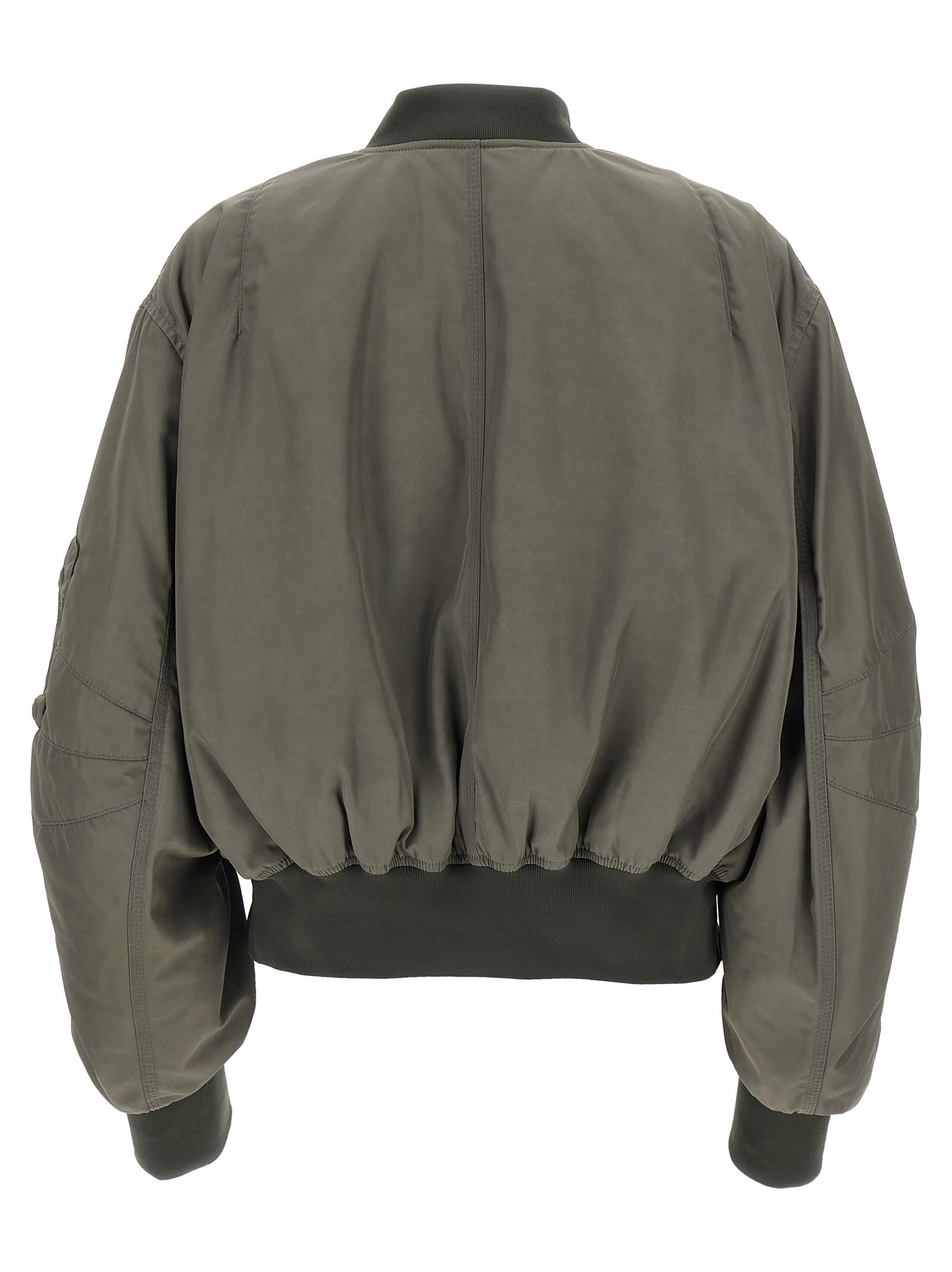 Attico Grey Bomber Jacket With Front Zip Closure And One Zipped Pocket On The Sleeve In Tech Fabric Woman In Green