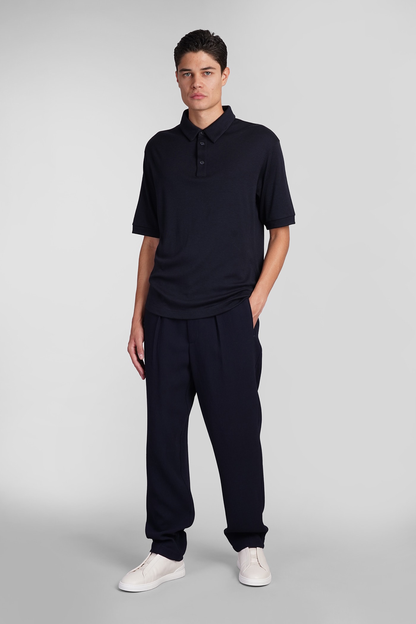 Shop Giorgio Armani Pants In Blue Wool