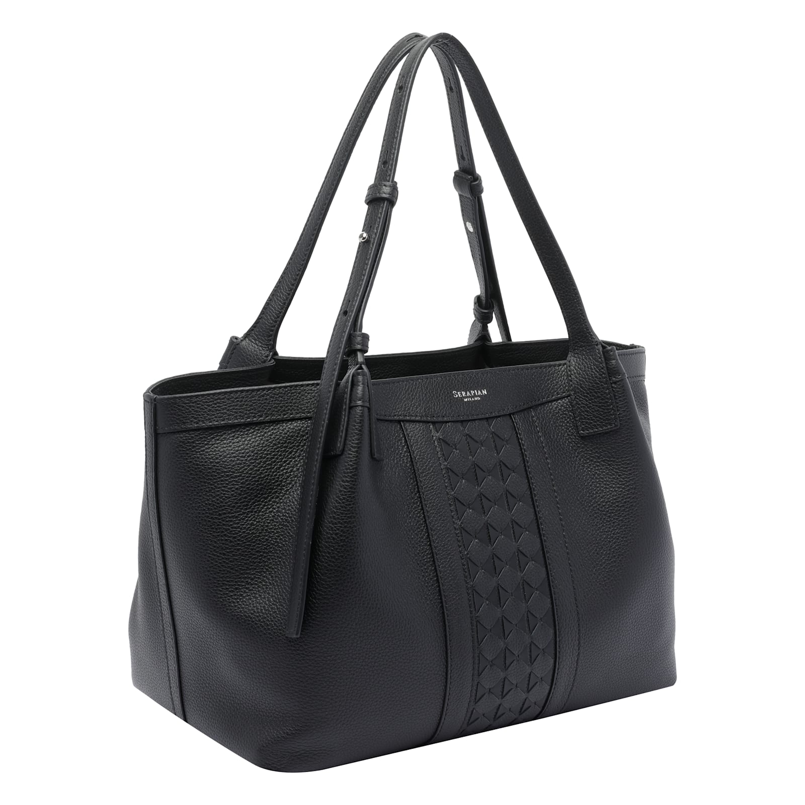 Serapian Secret Small Mosaic Leather Tote Bag In Black
