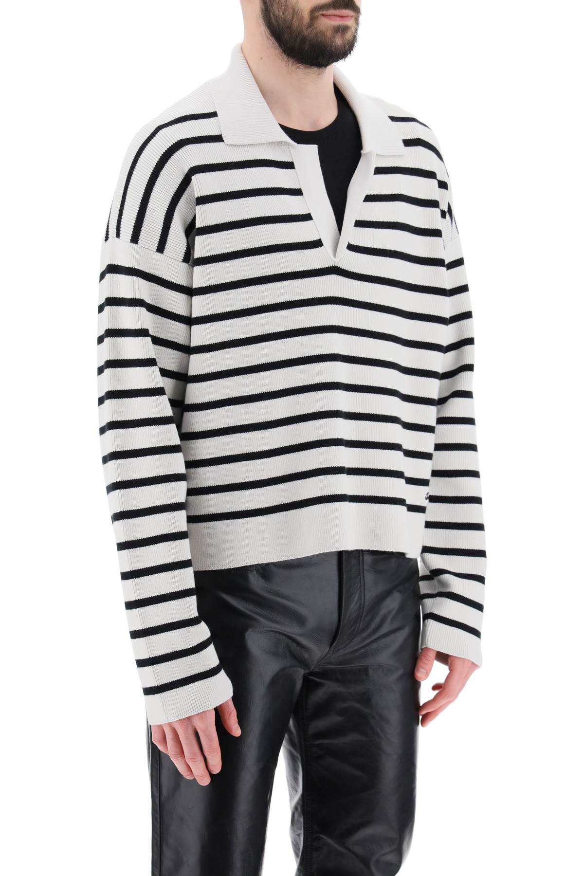 Shop Ami Alexandre Mattiussi Striped V-neck Magic Pullover Sweater. In Craie Noir (grey)