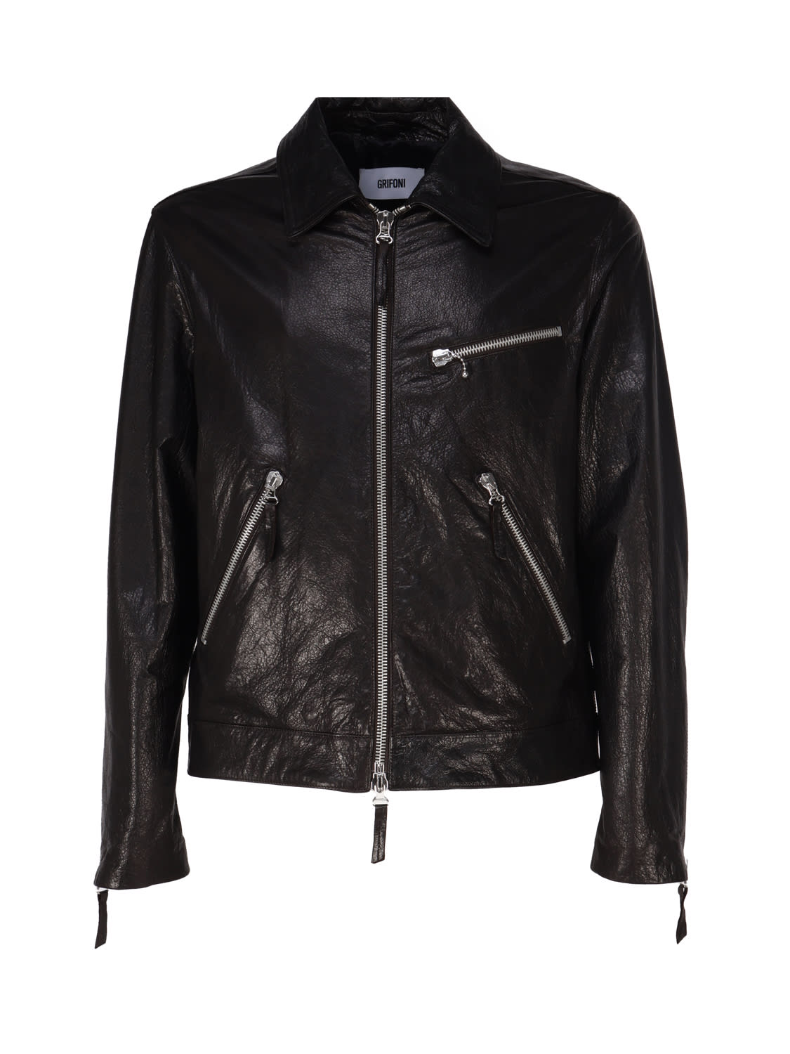 Shop Mauro Grifoni Down Jacket Biker In Leather In Black