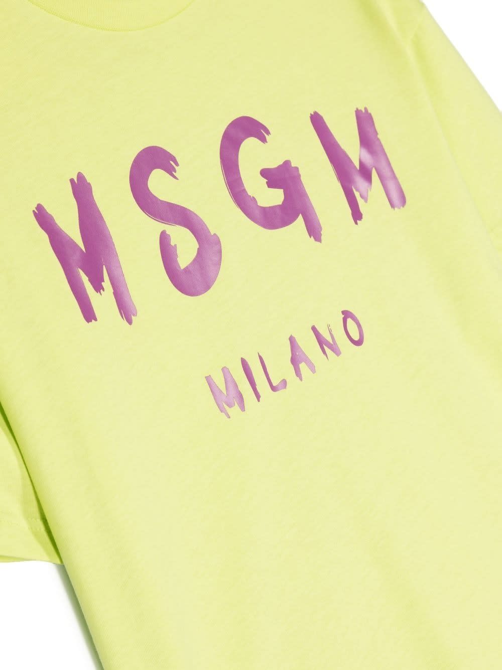 Shop Msgm Lime T-shirt With Brushed Logo In Yellow