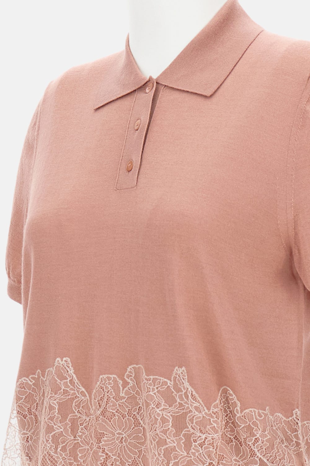 Fendi Lace-insert Polo Top In Pink