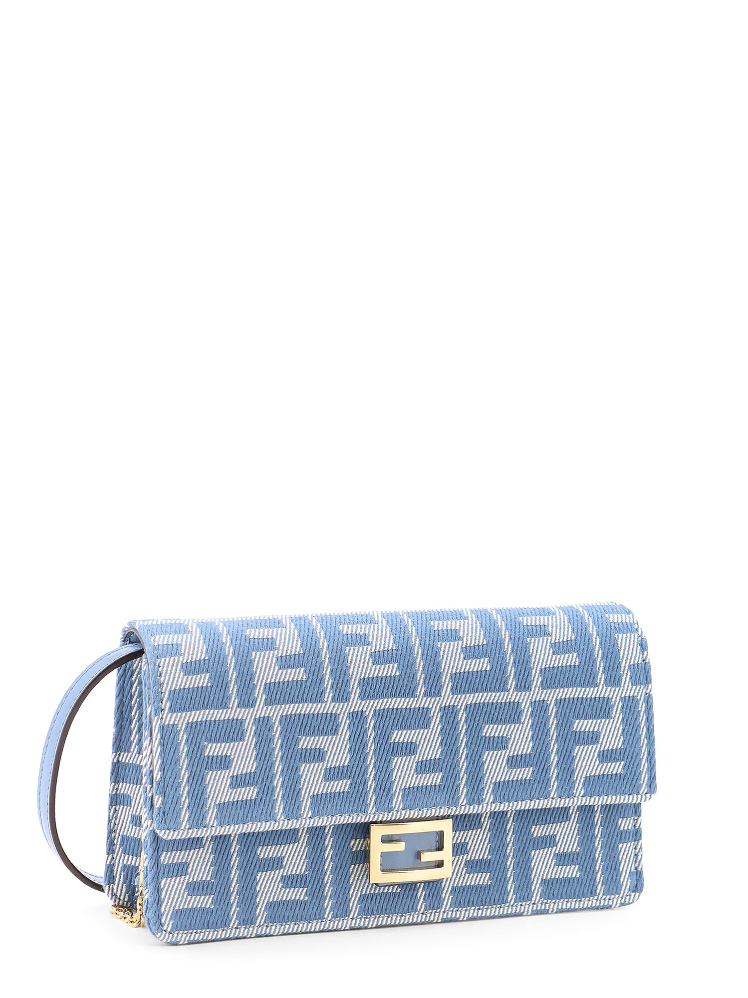 Fendi Wallet On Chain Baguette With Shoulder Strap With All-over Ff Motif In Blue