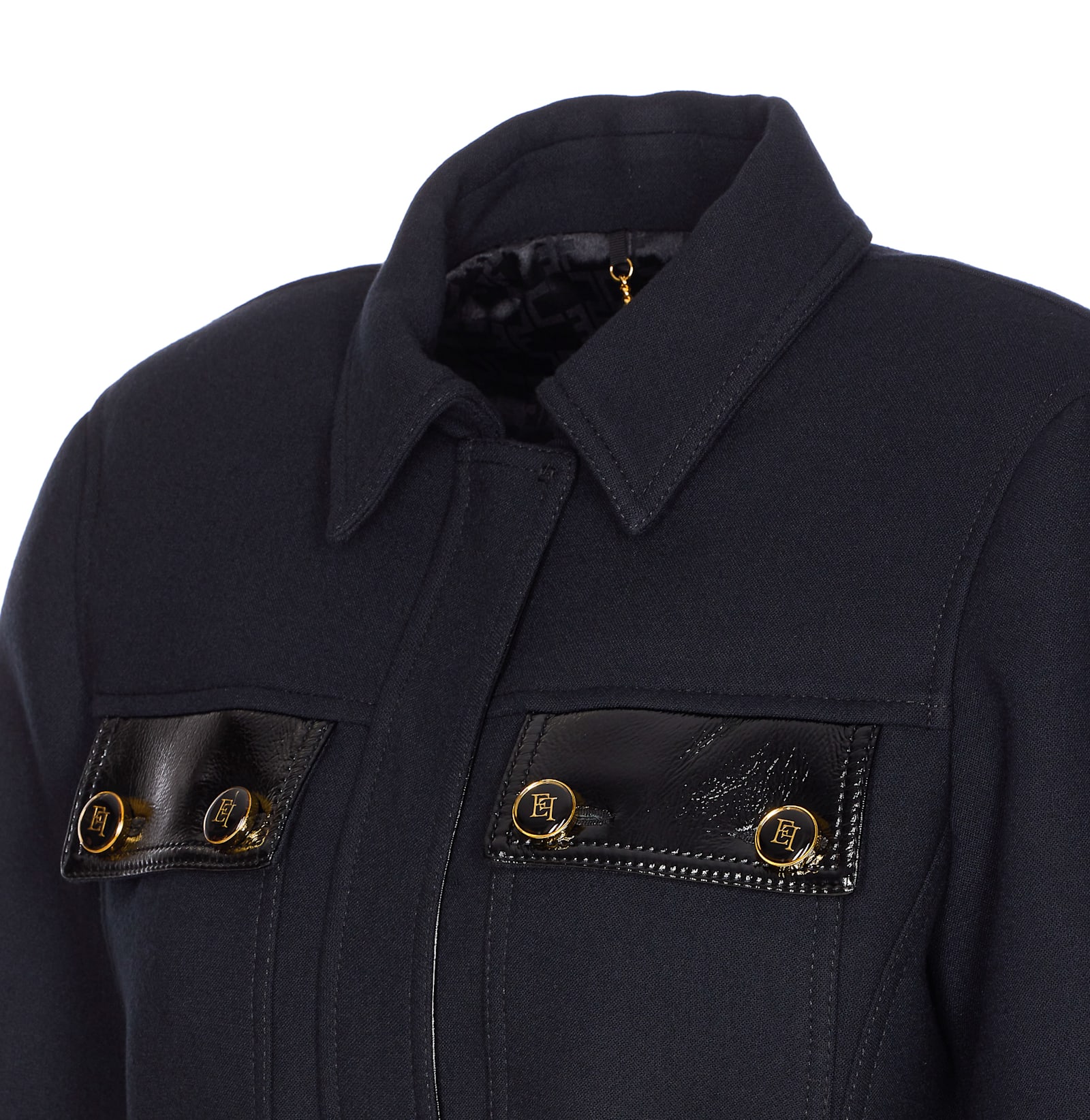 Elisabetta Franchi Belted Jacket Logo Buttons In Blue