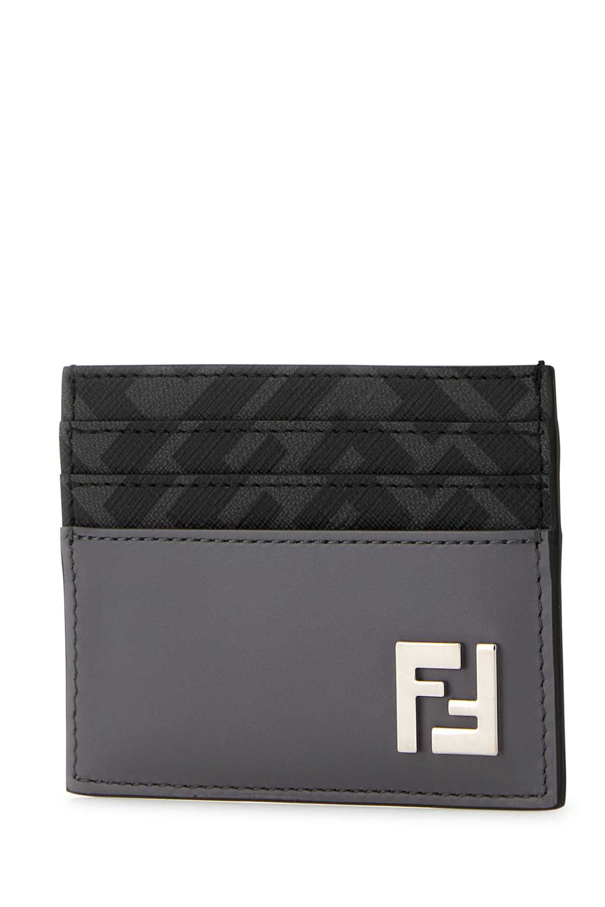 Shop Fendi Multicolor Leather And Canvas Cardholder In Acciaioneropal