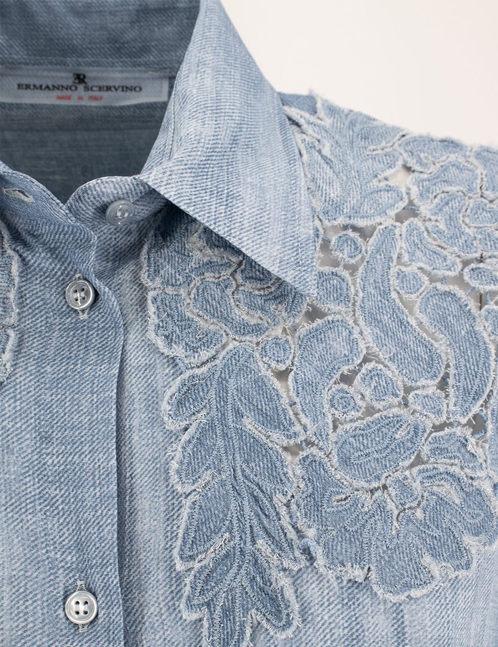 Shop Ermanno Scervino Embroidered Denim Shirt In St.jeans