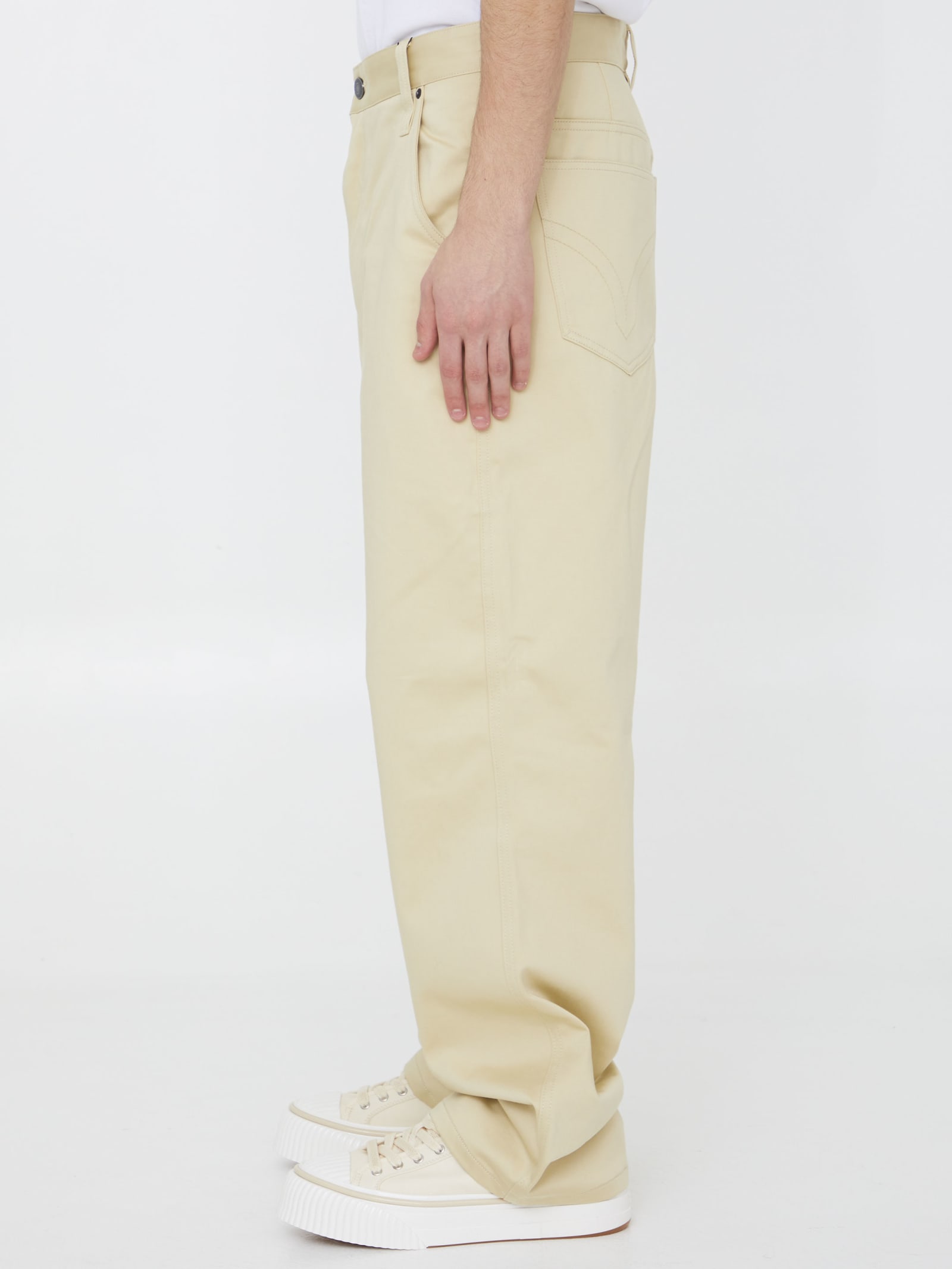 Shop Ami Alexandre Mattiussi Beige Cotton Trousers In Cream