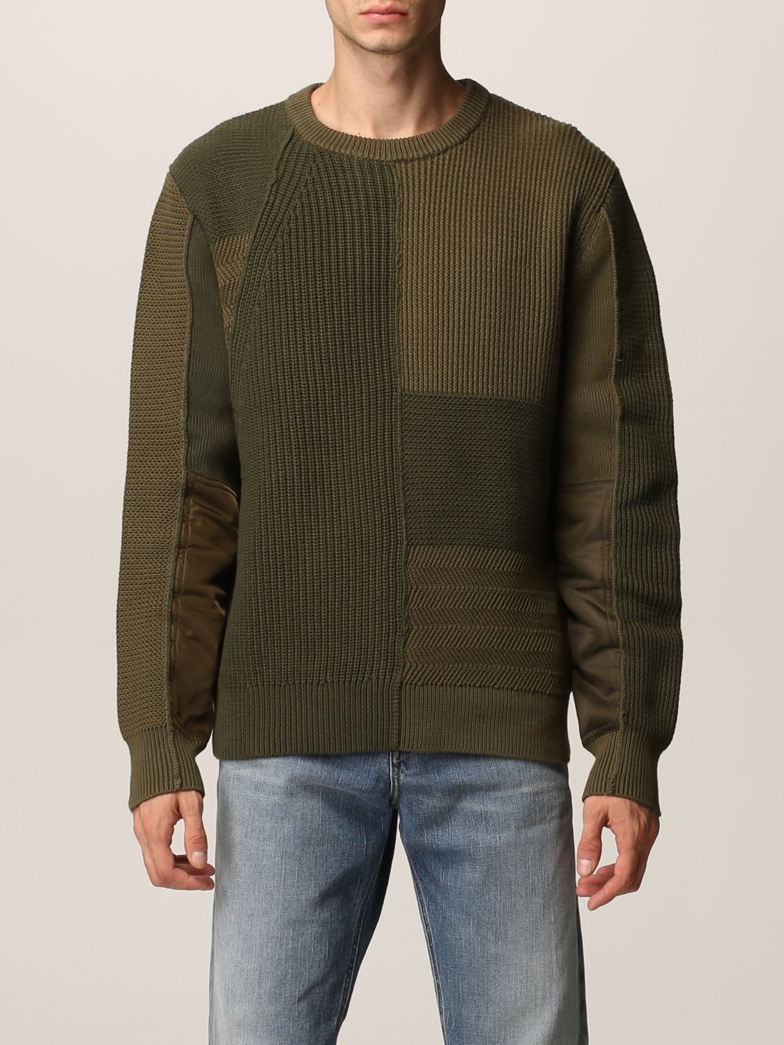 Diesel Sweater Textured Knit Patchwork Diesel Pullover
