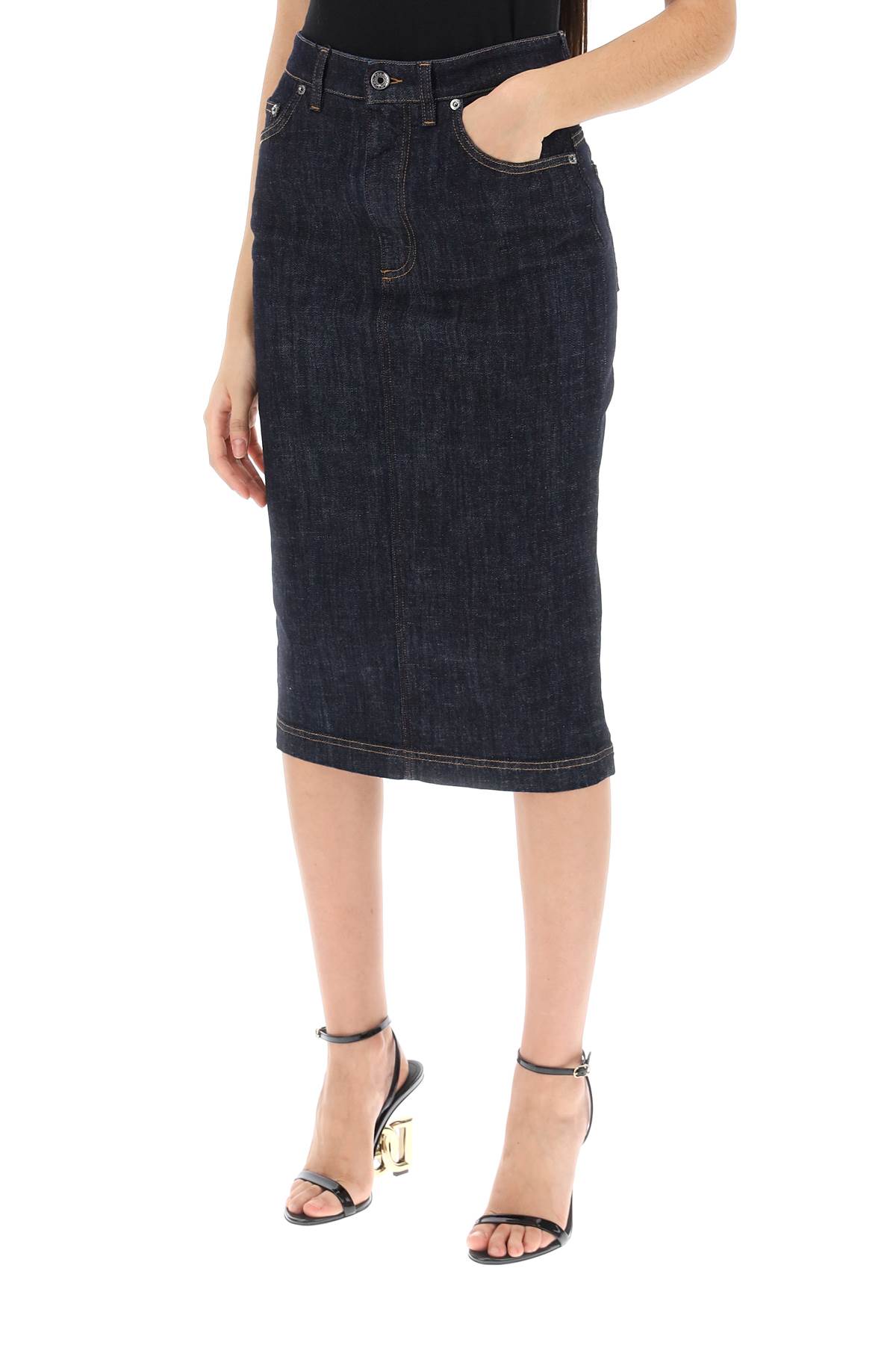 Shop Dolce & Gabbana Denim Pencil Skirt In Variante Abbinata (blue)
