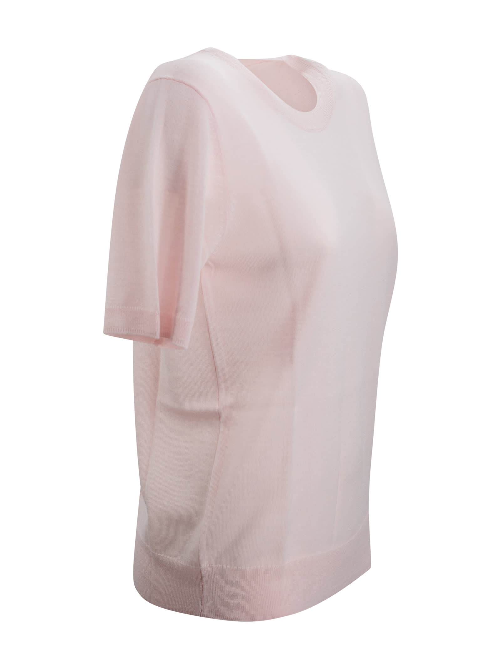 Shop P.a.r.o.s.h Linfa Short-sleeve Fine-knit Top In Pink