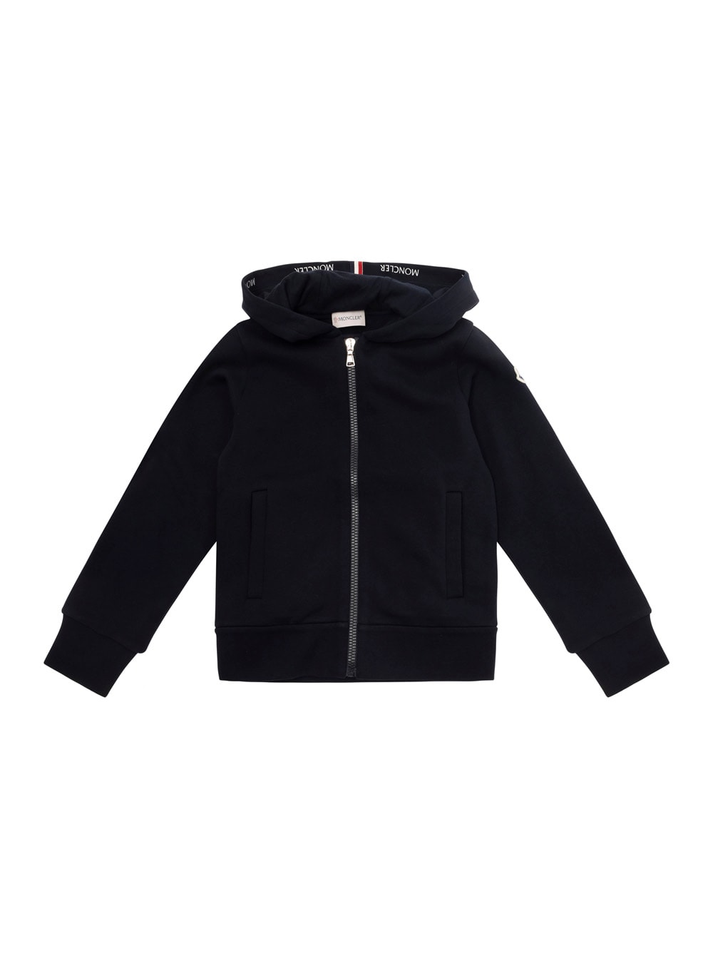 MONCLER BLUE ZIP-UP HOODIE AND LOGO PATCH IN COTTON BOY 