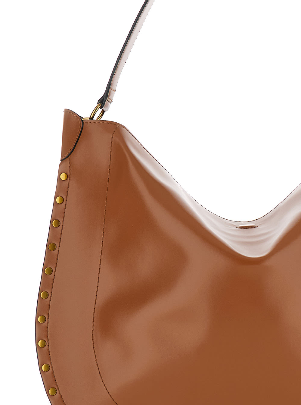 Shop Isabel Marant Oskan Hobo Brown Shoulder Bag With Studs Trim In Leather Woman