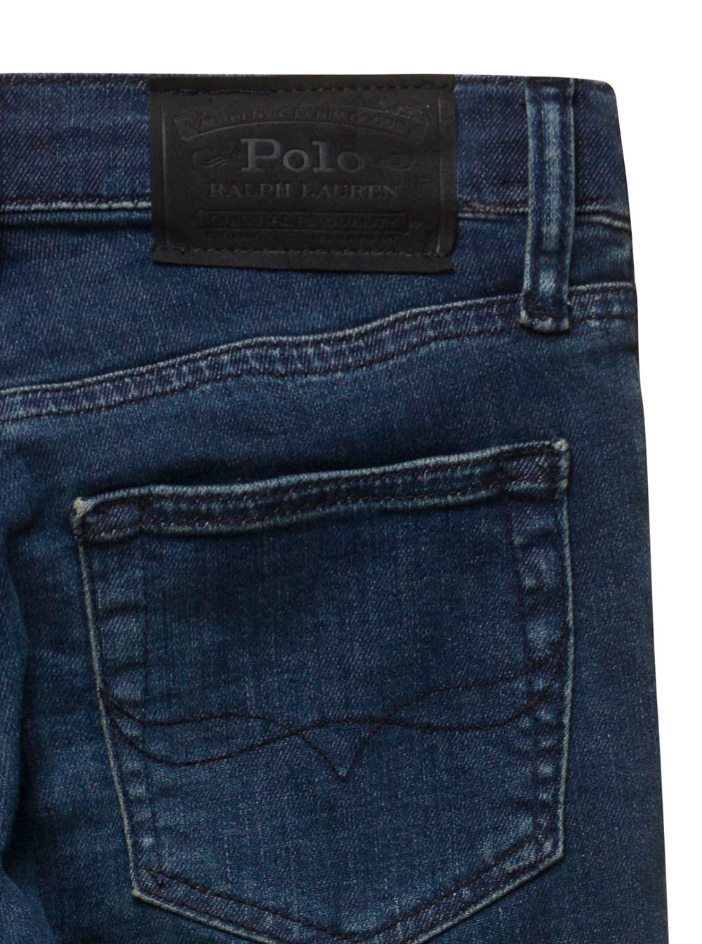 Shop Ralph Lauren Blue Five Pockets Jeans With Logo Patch In Stretch Cotton Denim Boy