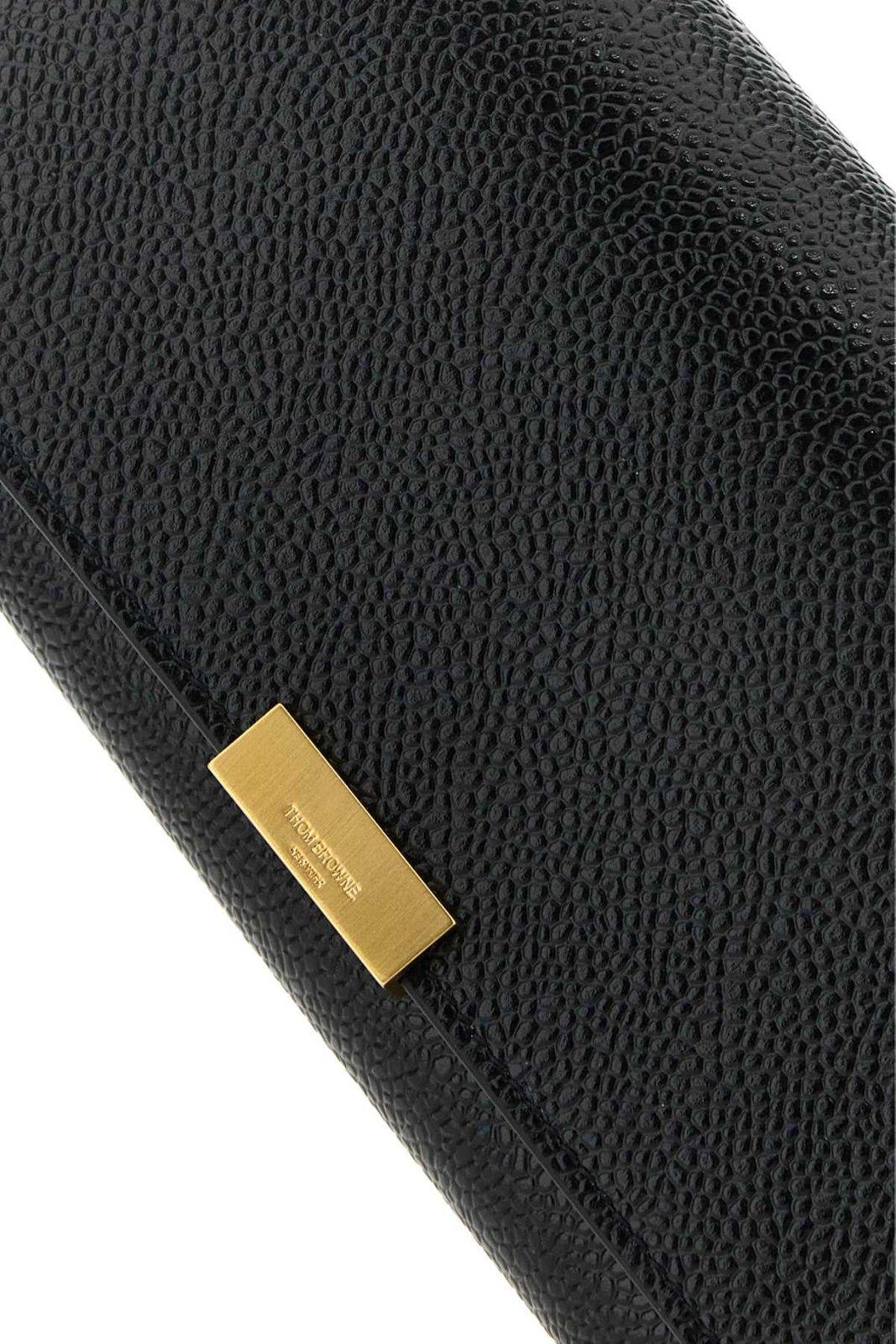 Shop Thom Browne Logo Plaque Foldover Top Clutch Bag In Black