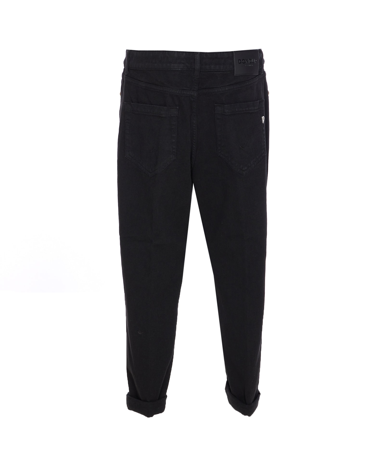 Dondup High-waisted Tailored Pants With Button-up Front And Rolled Cuffs In Black
