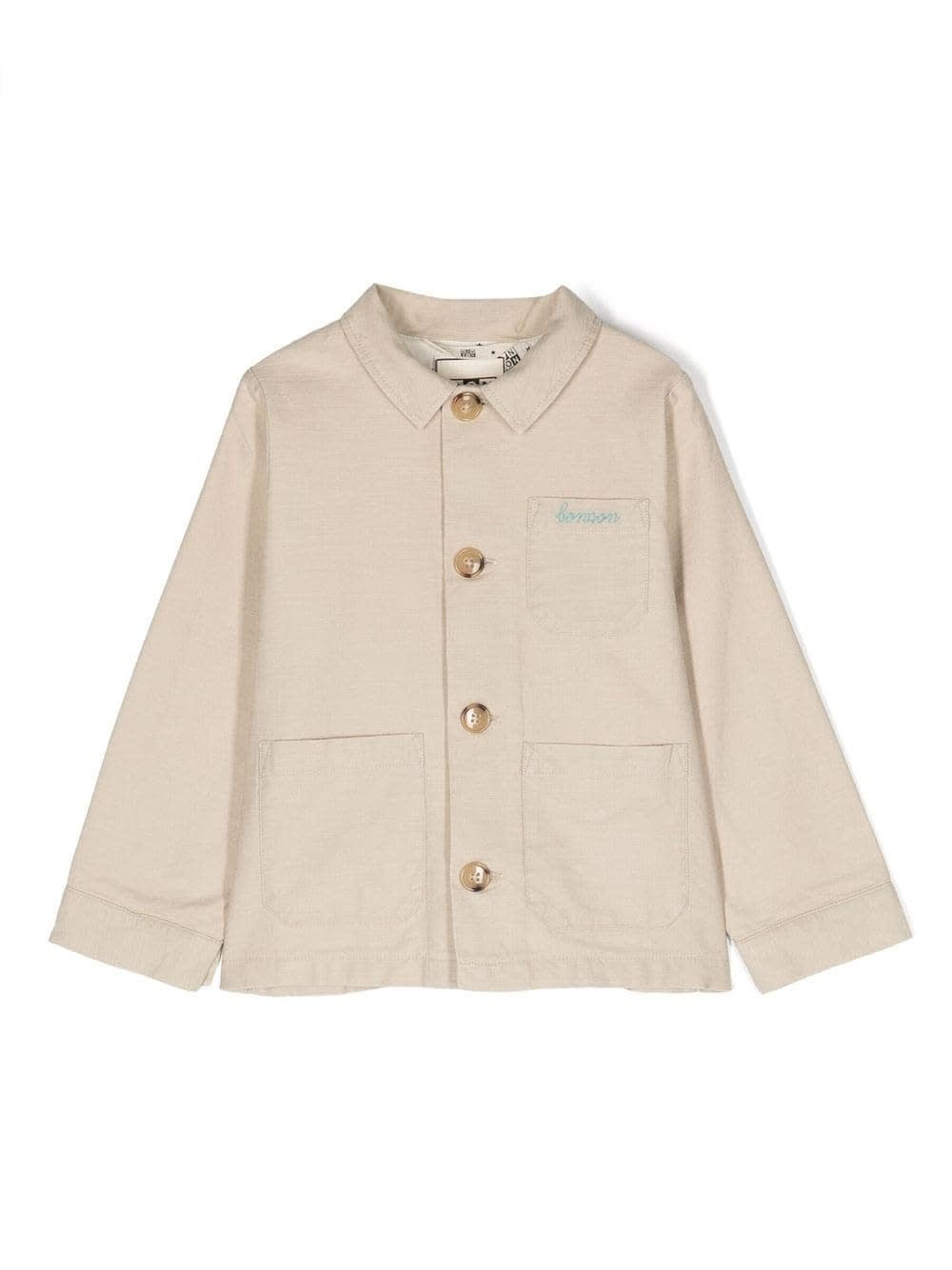 Shop Bonton Cotton Jacket With Embroidered Logo In Beige