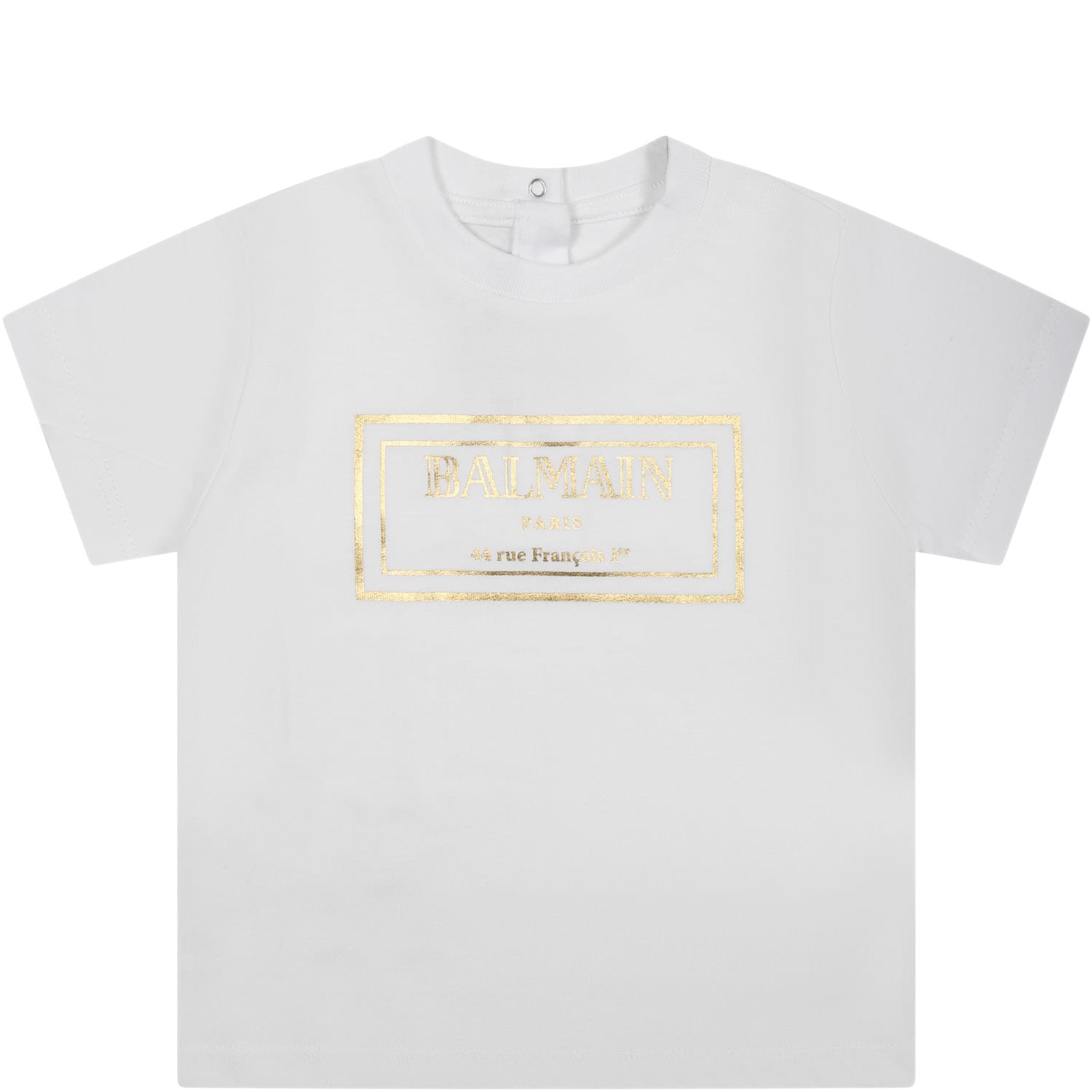 Balmain White T-shirt For Babies With Gold Logo