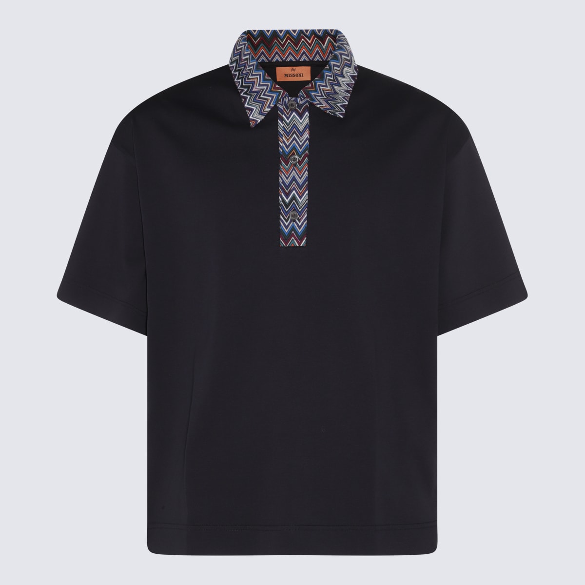 Shop Missoni Navy And Blue Cotton Zig Zag Polo Shirt In Navy And Blue-bluette