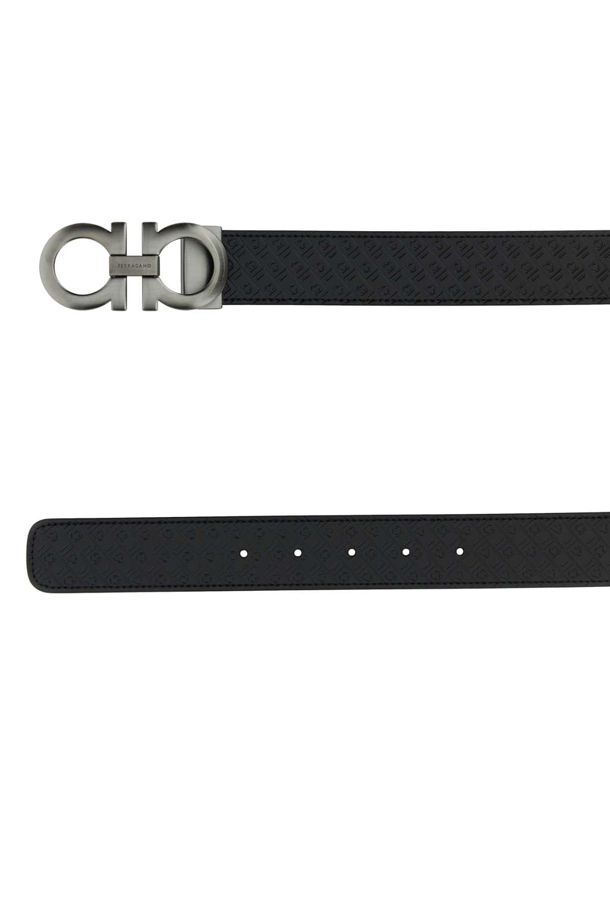 Ferragamo Reversible Leather Belt Adjustable Length Embossed Pattern In Black