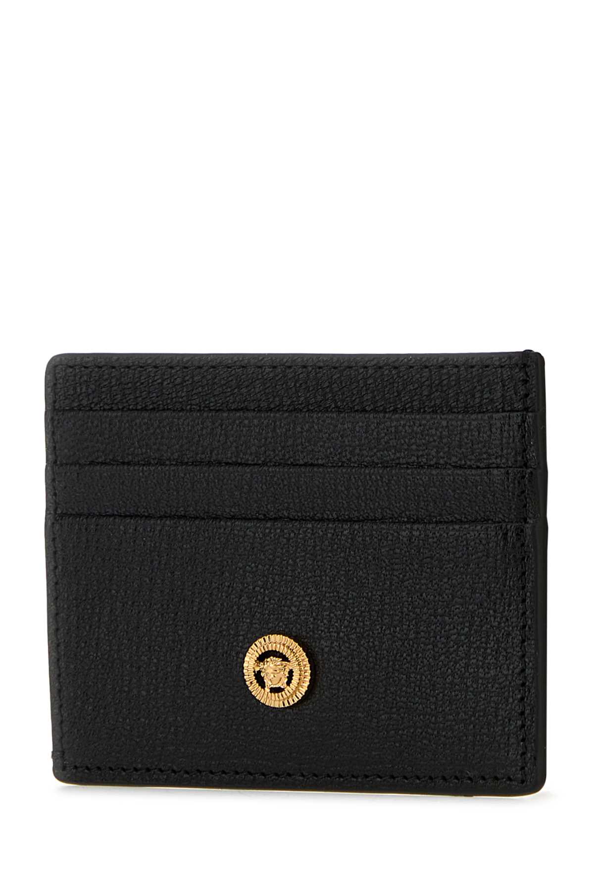 Shop Versace Black Leather Medusa Biggie Card Holder In Blackgold