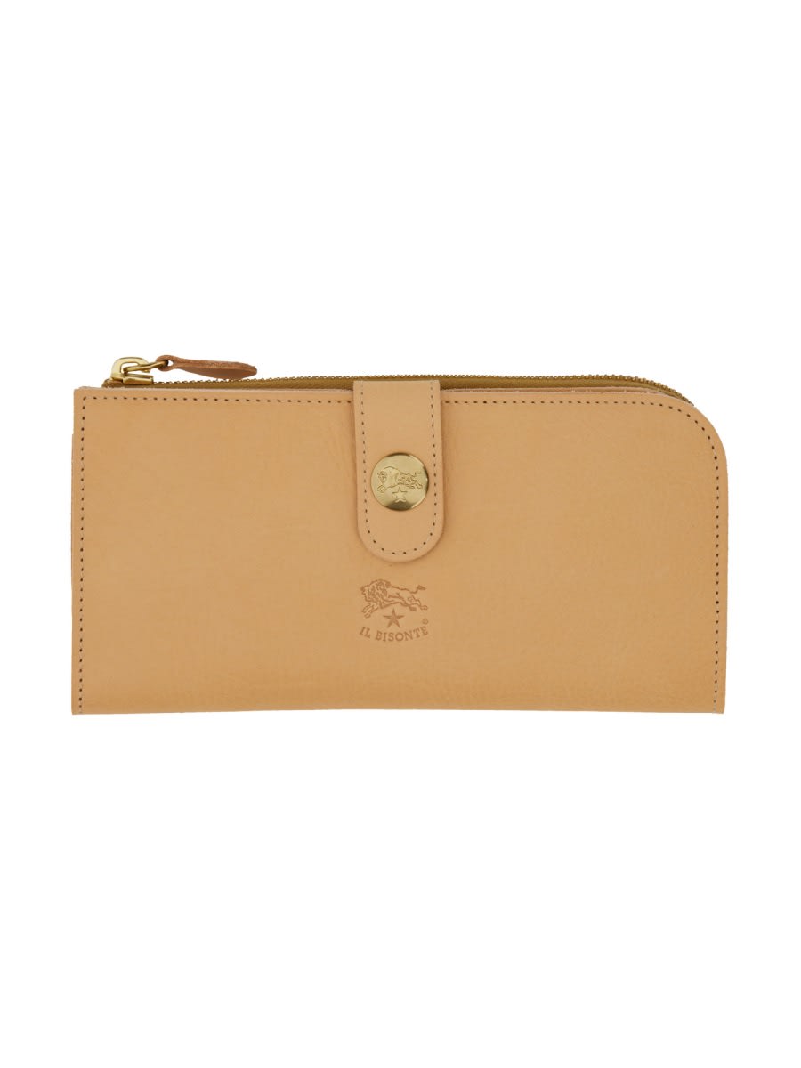 Shop Il Bisonte Continental Wallet With Logo Engraving In Beige