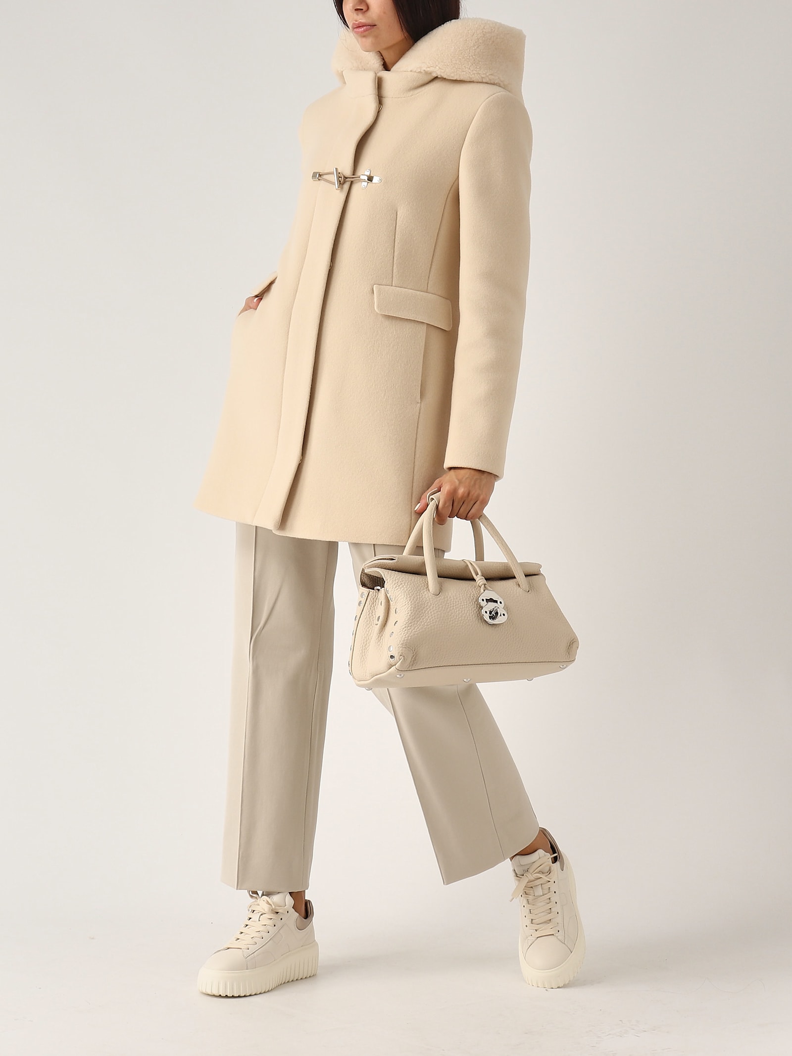 Shop Fay Toggle Coat Db Front Teddy Coat In Yogurt