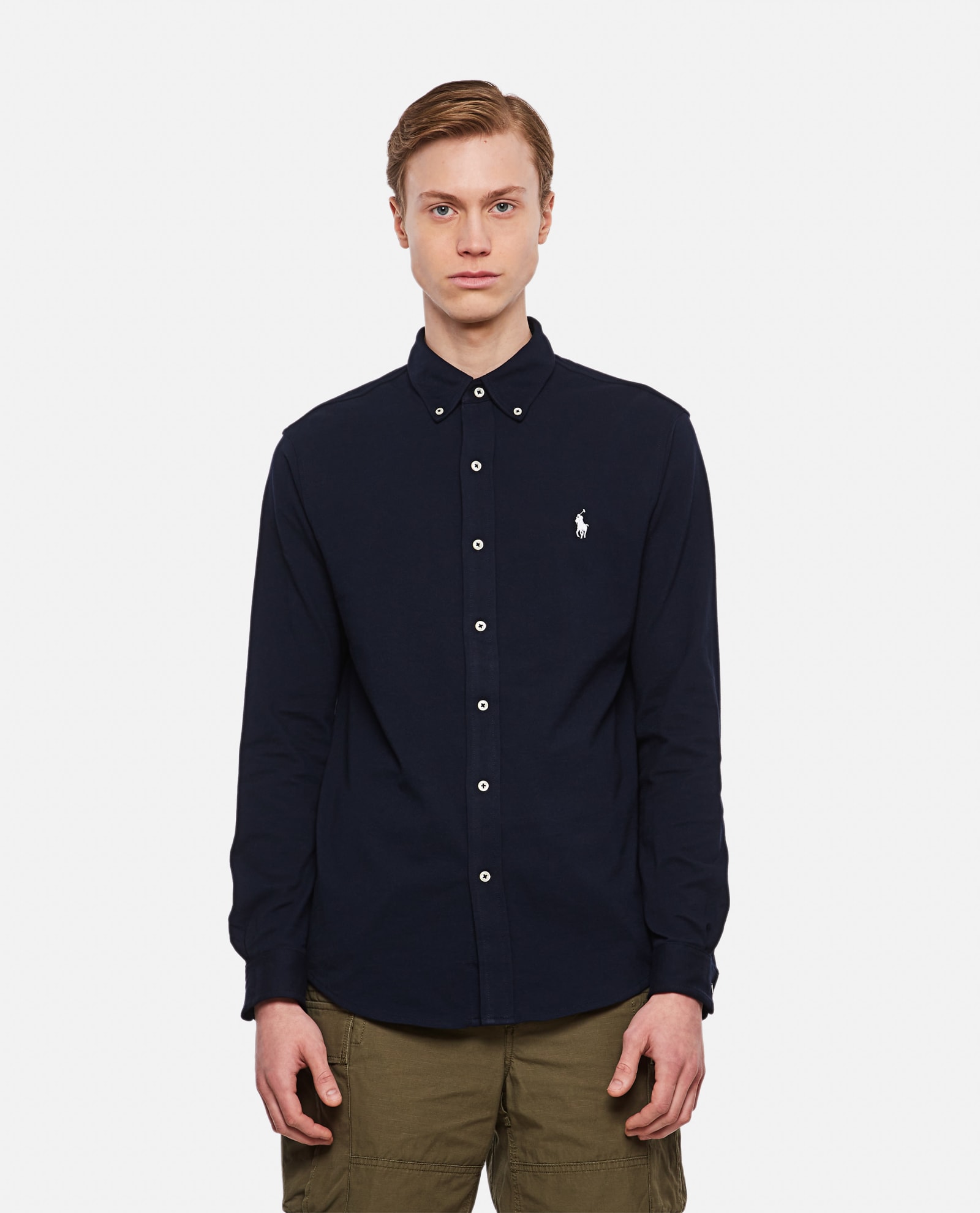 Shop Polo Ralph Lauren Long Sleeve Knit Shirt In Blu