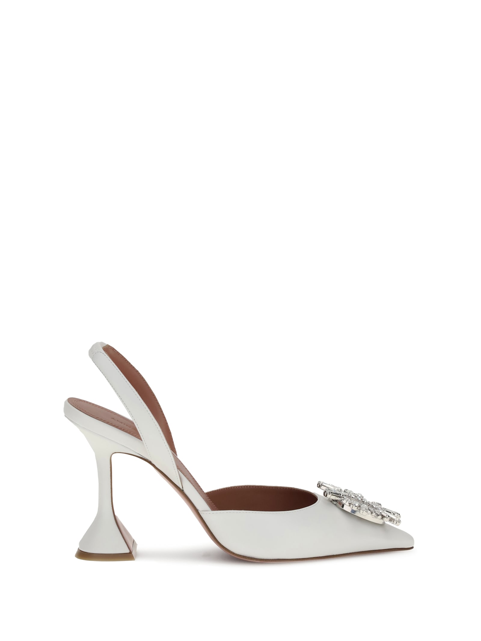 Amina Muaddi Begum Satin Slingback Pumps White