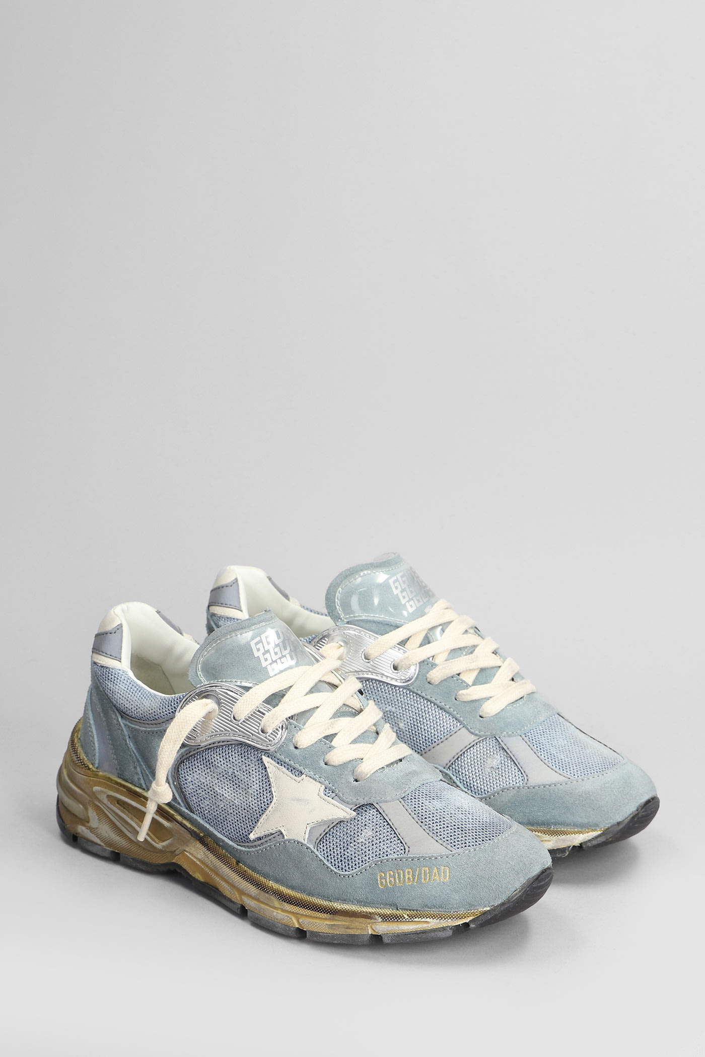 Shop Golden Goose Running Sneakers In Cyan Suede And Fabric