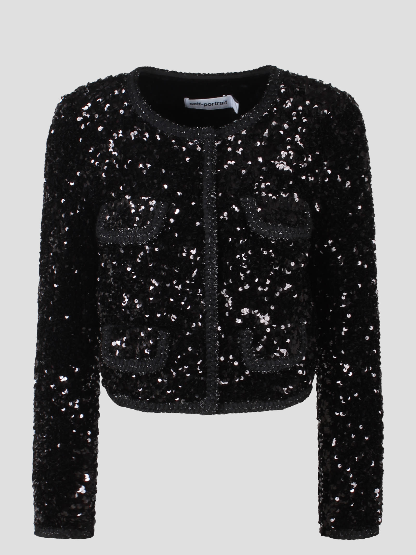 Self-portrait Cropped Jacket In Black