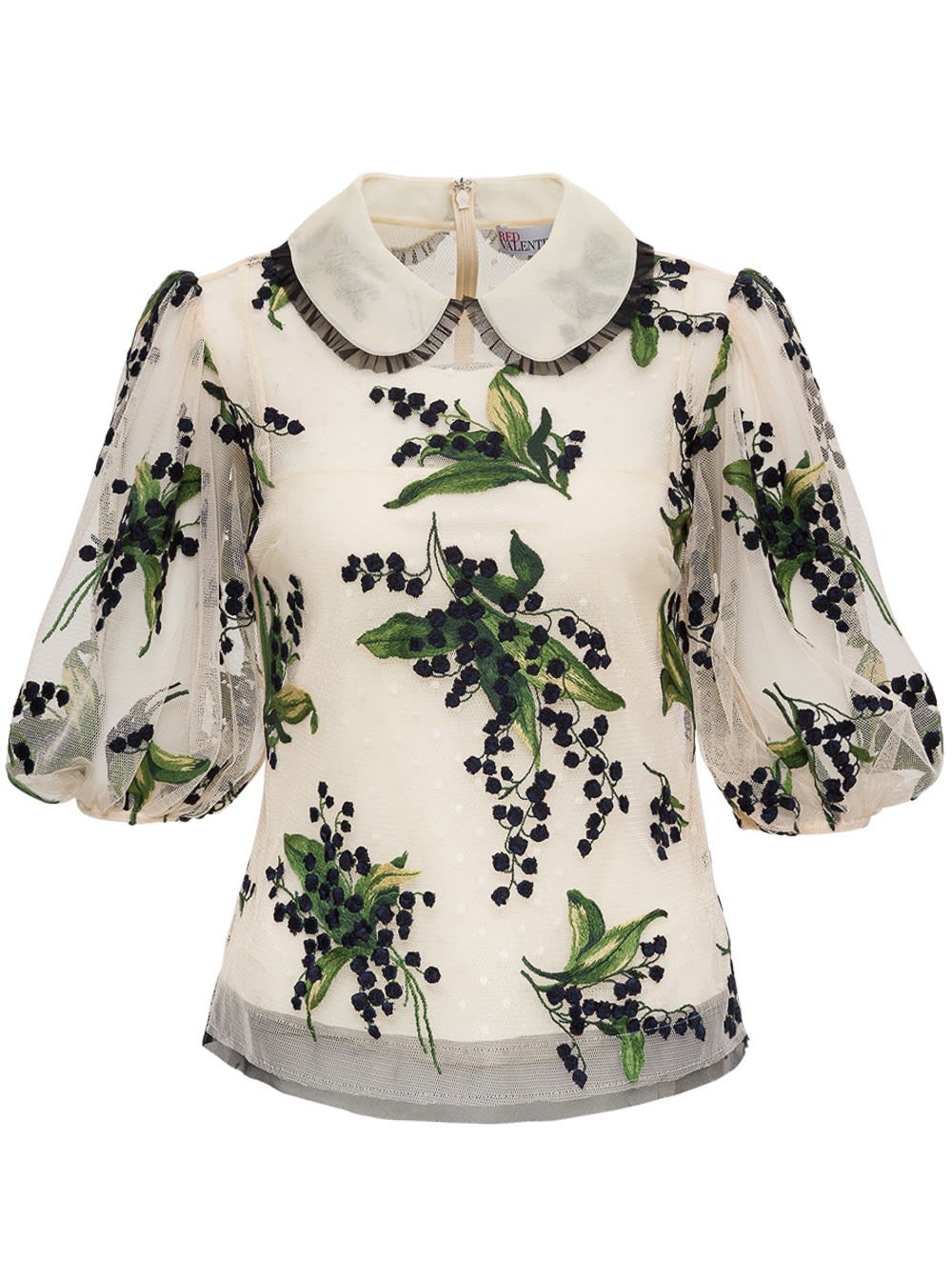 Click to view more detailed imagery on our partner's website Red Valentino Point Desprit Tulle Shirt With May Lily Embroidery In White